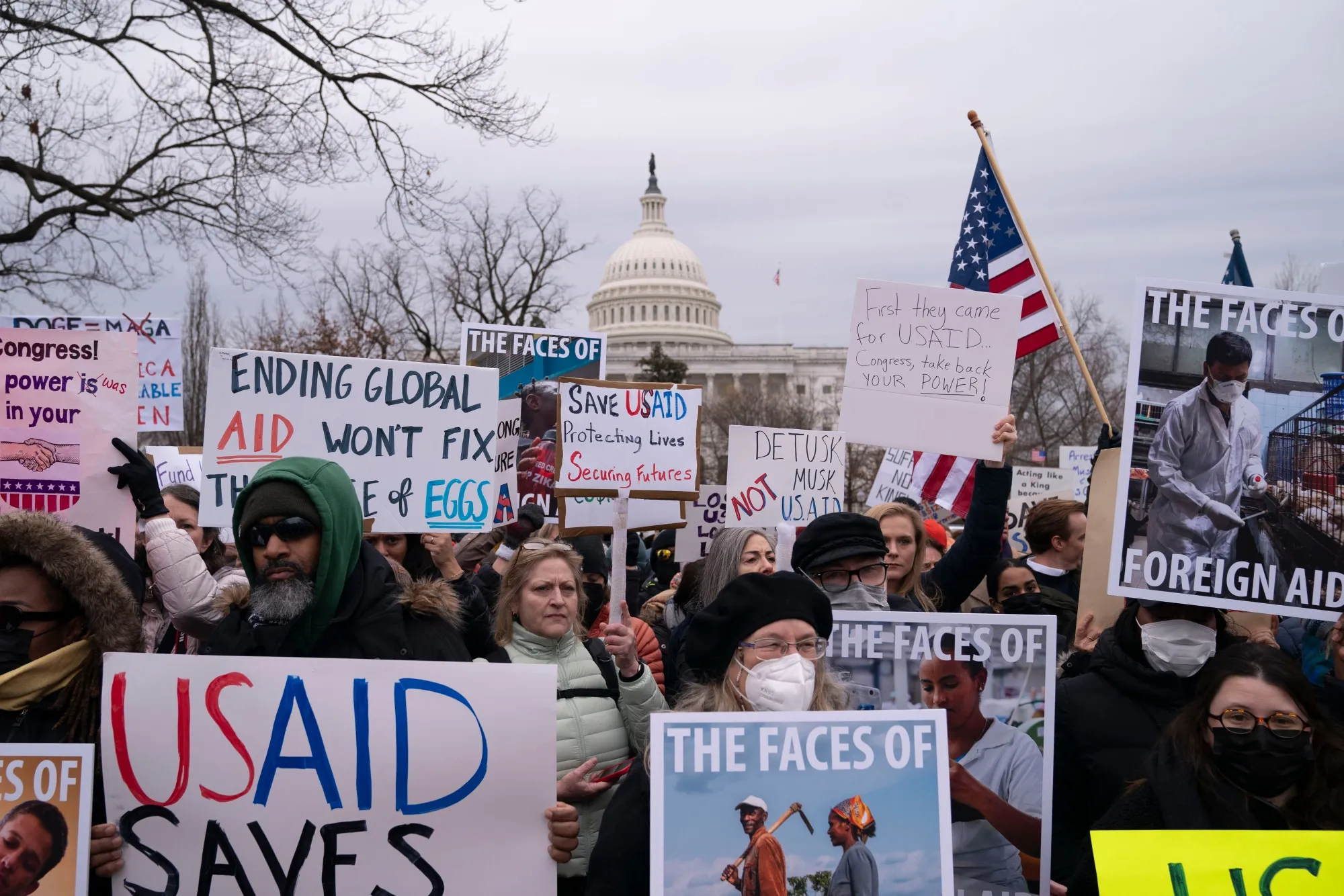 Demonstrators during a protest for USAID in Washington, DC, on Feb. 5.