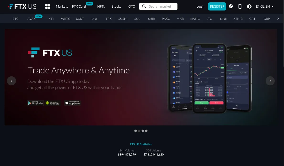 The FTX U.S. website