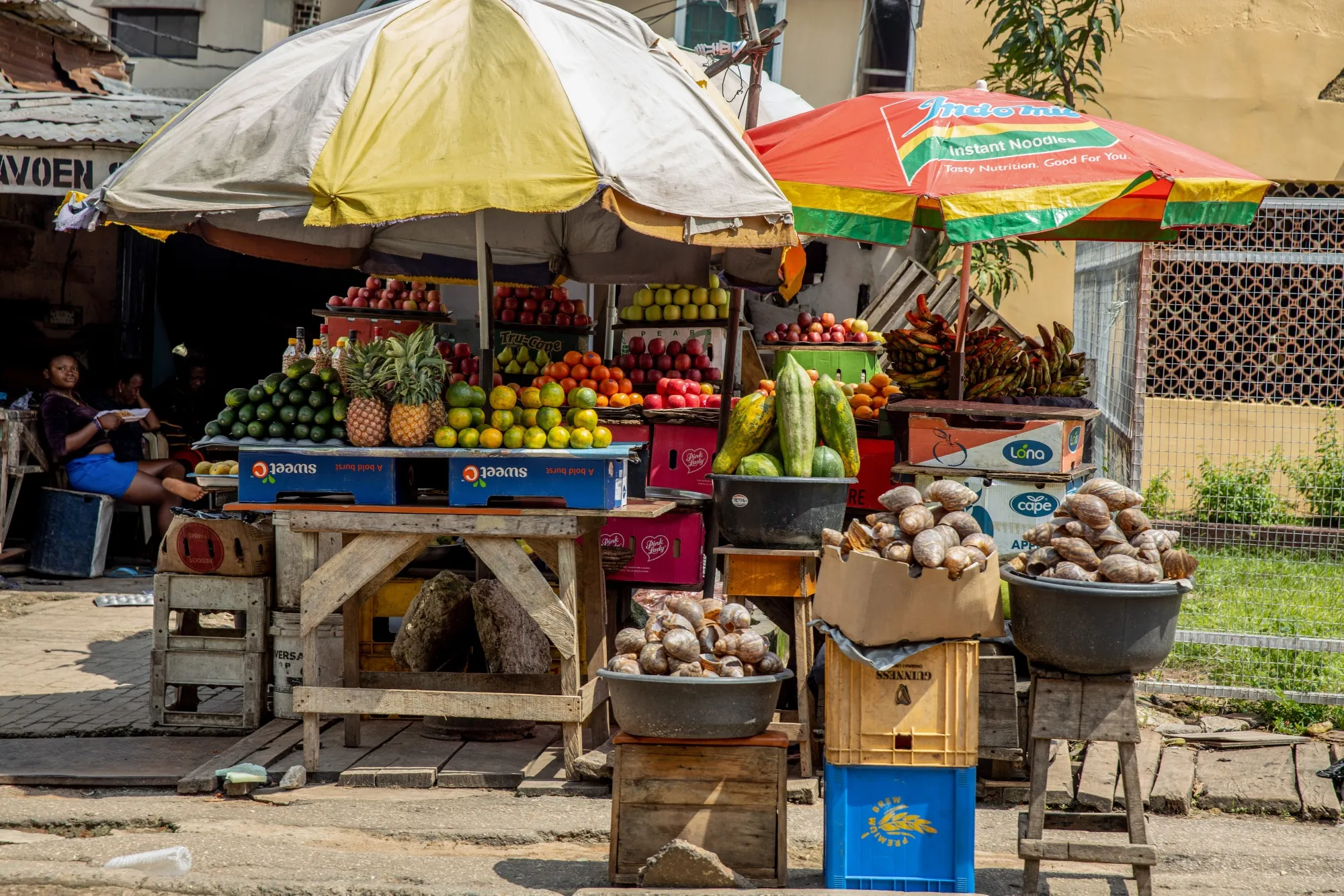 A roadside fruit stall in Lagos, Nigeria.