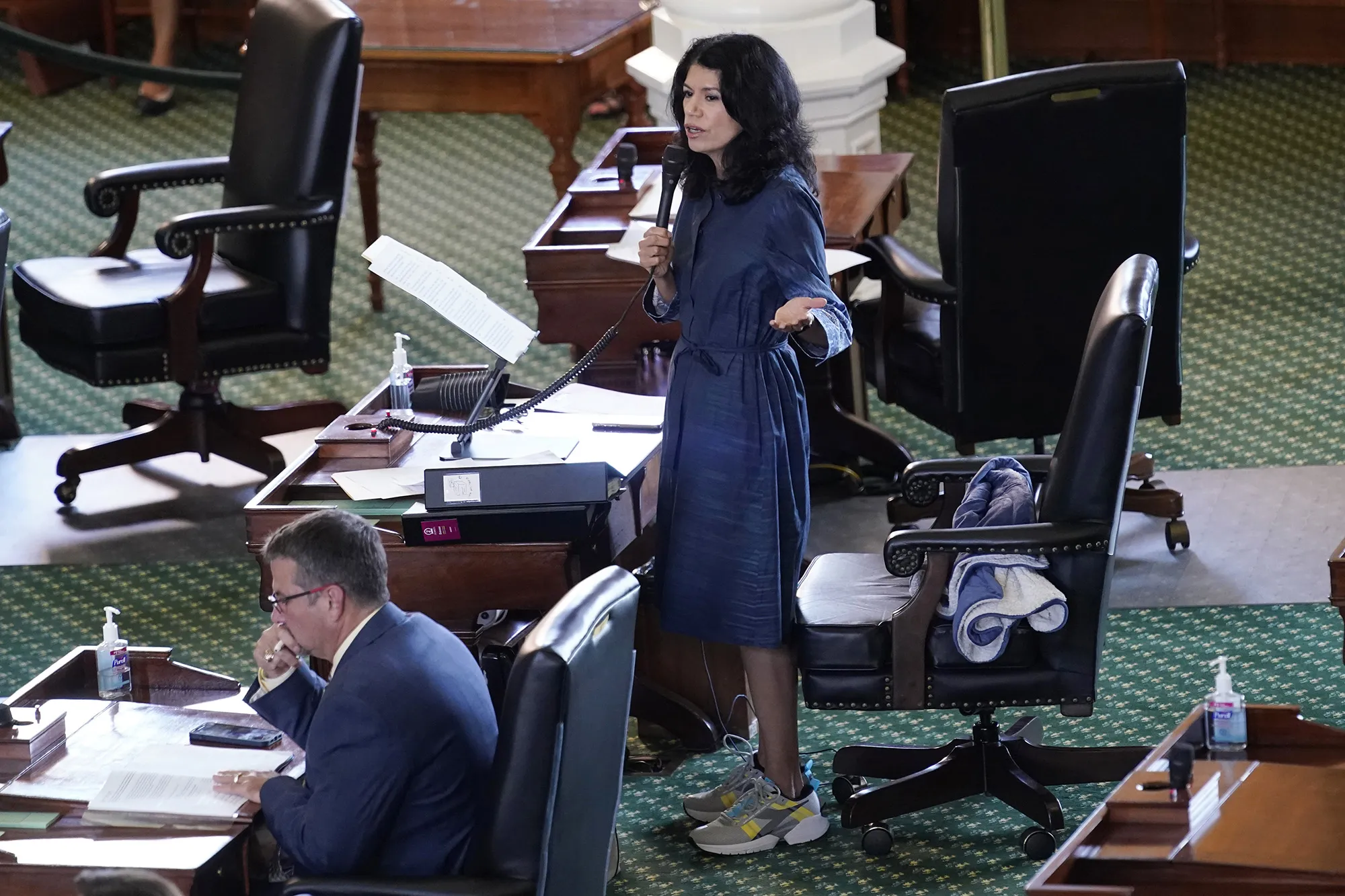 Carol Alvarado&nbsp;filibusters Senate Bill 1, a voting bill, at the Texas Capitol in Austin on Aug. 11.