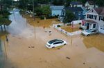 Henri flooded streets in Helmetta, New Jersey.