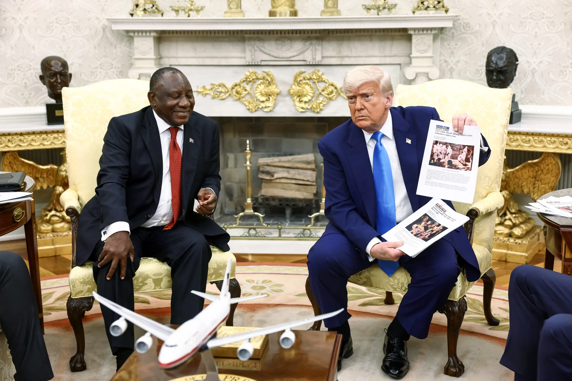Donald Trump during a meeting with Cyril Ramaphosa,&nbsp;in the Oval Office of the White House.