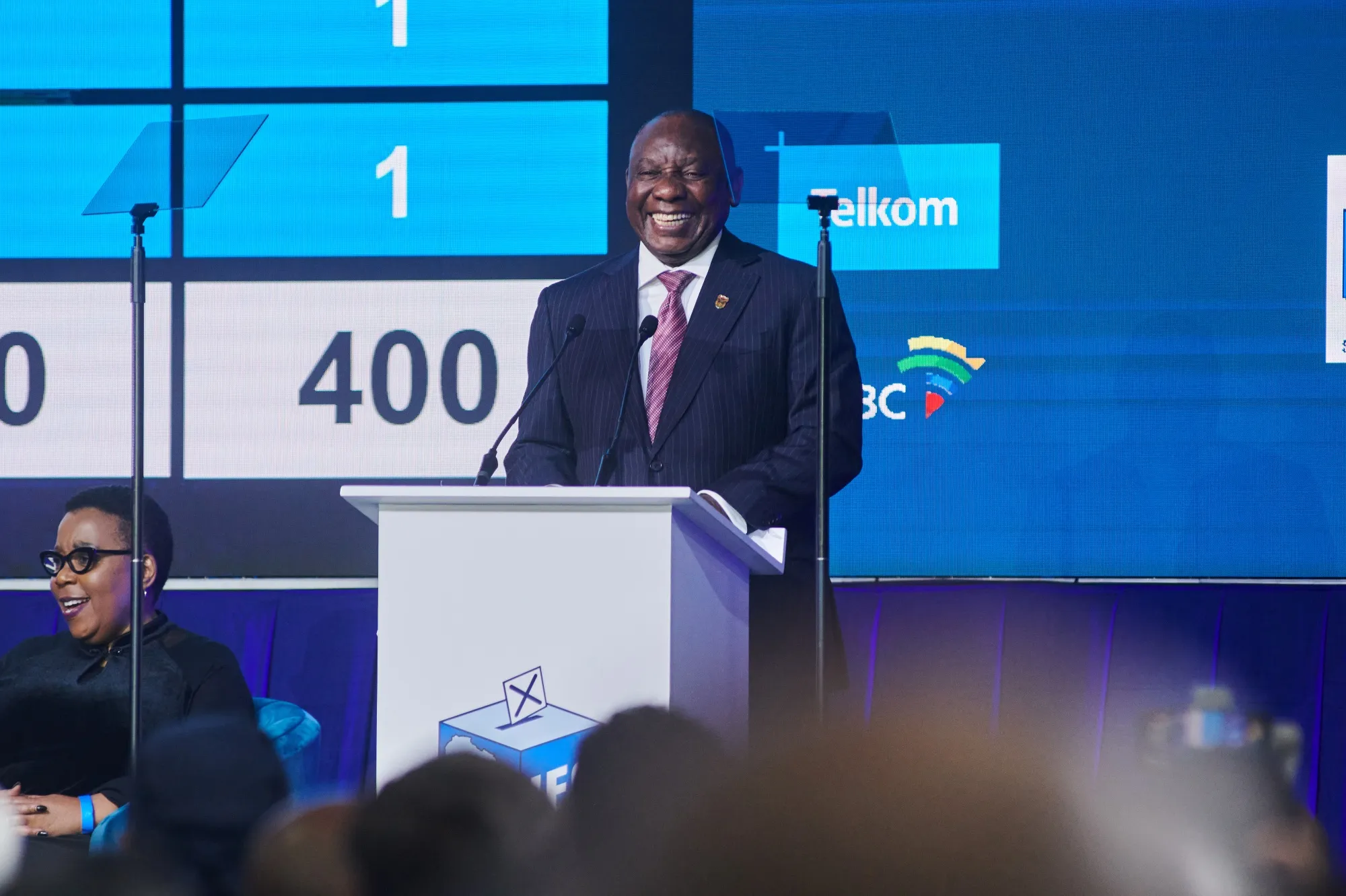 South African&nbsp;President Cyril Ramaphosa&nbsp;at the election results announcement on June 2.