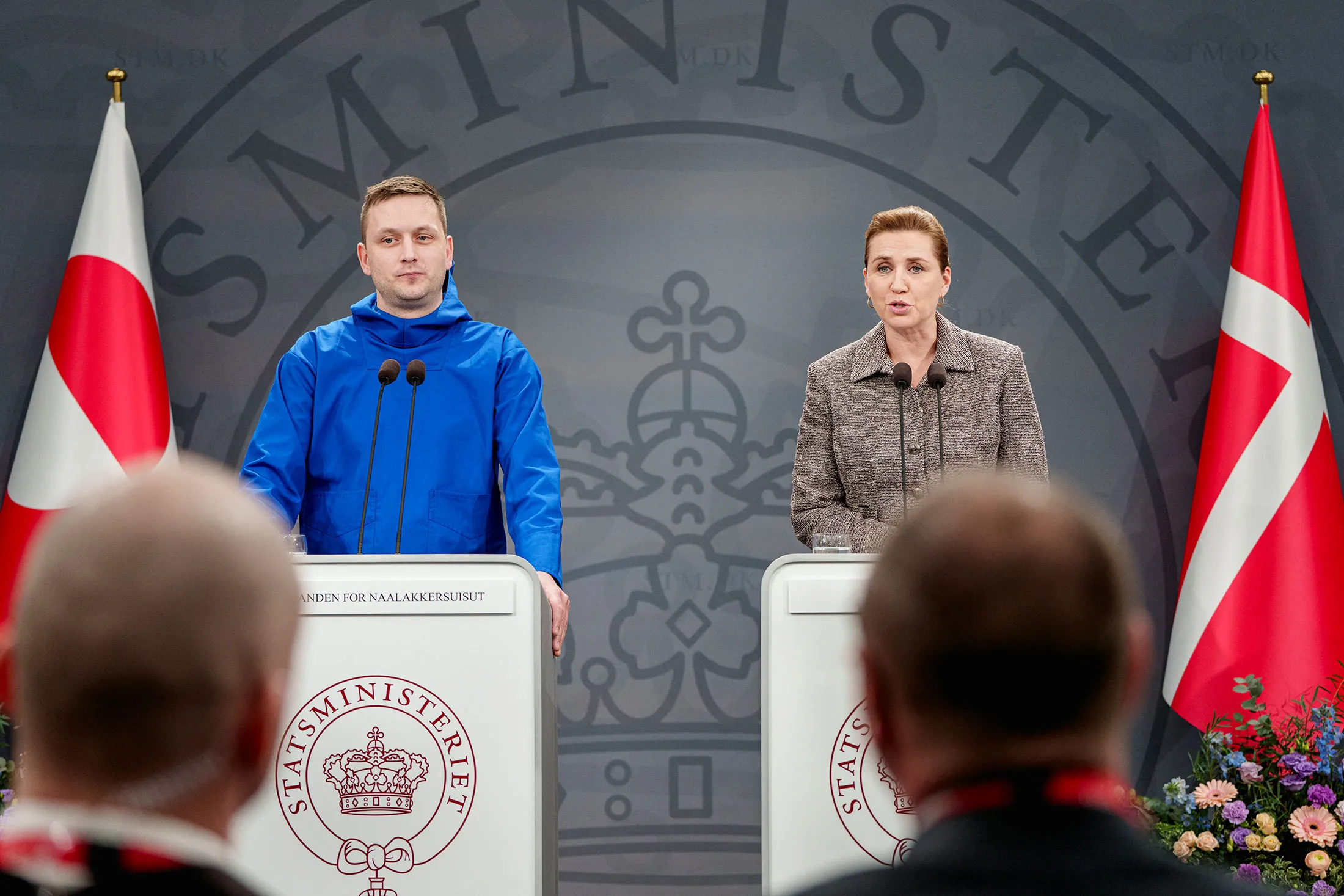 Jens-Frederik Nielsen, left, and Mette Frederiksen in Copenhagen, on Jan. 13.
