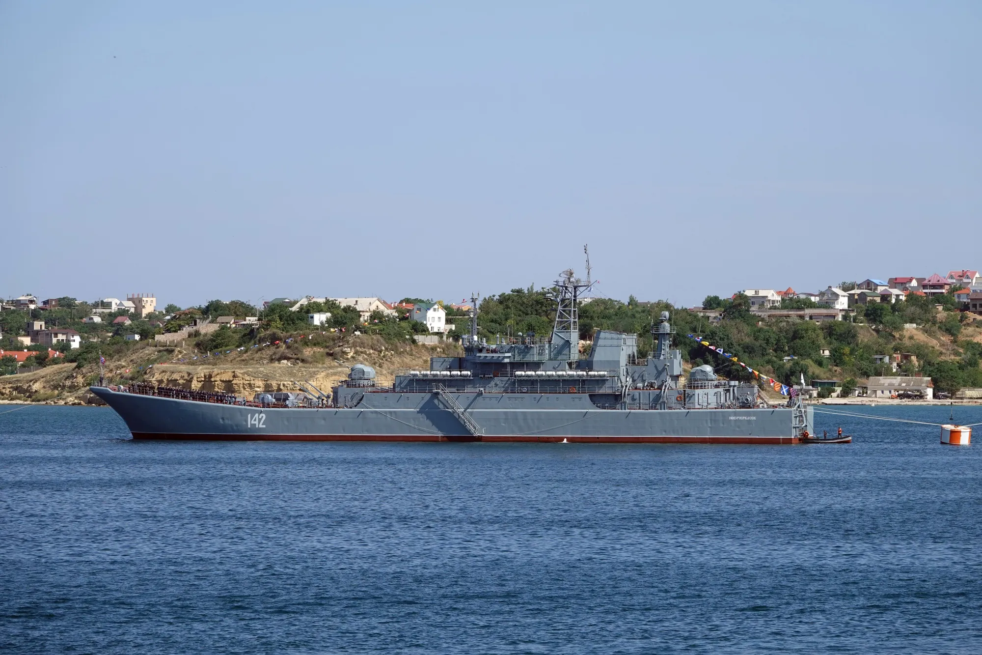 The Russian landing ship Novocherkassk&nbsp;near the port city of Sevastopol, Russia in&nbsp;2019.