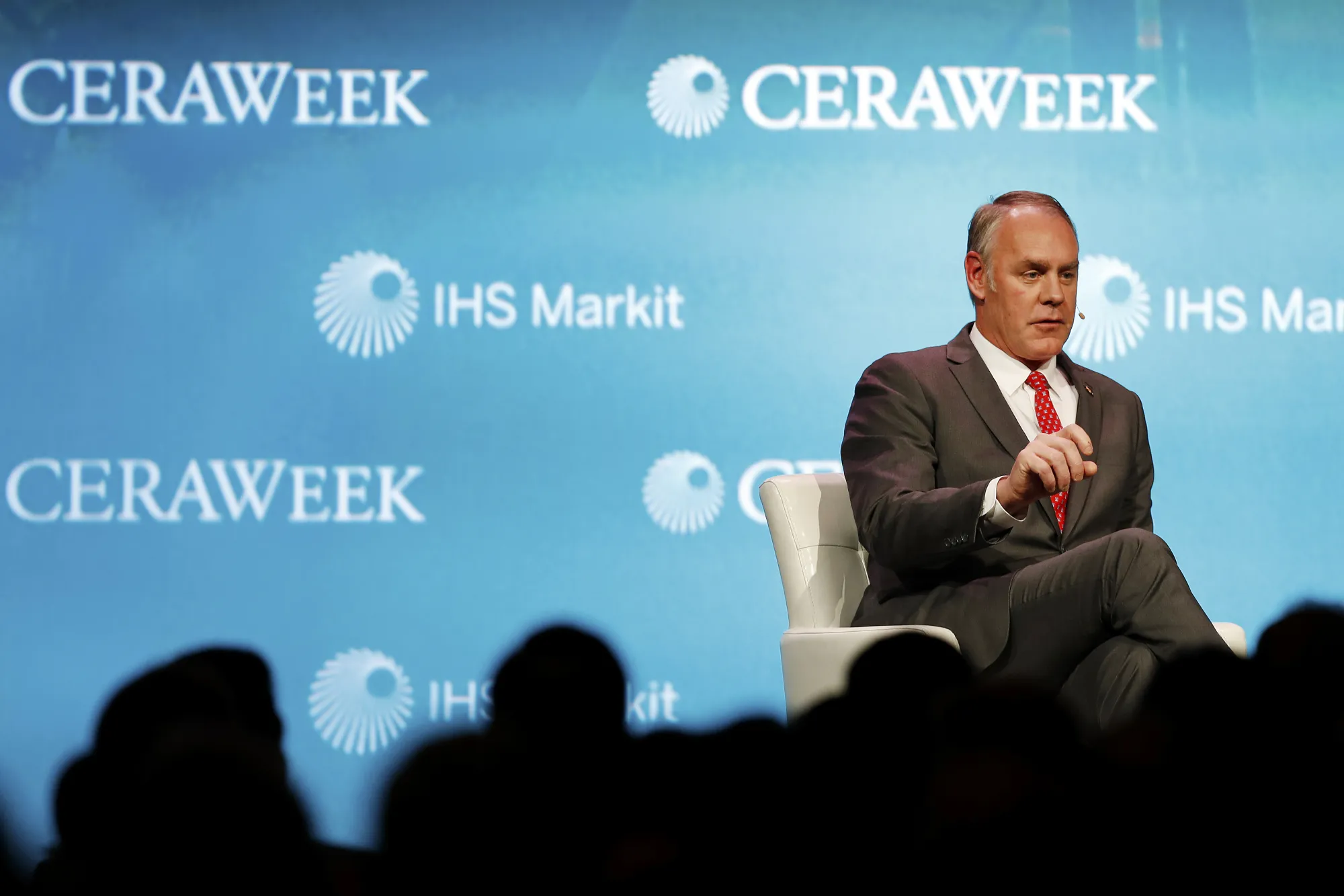 Ryan Zinke, U.S. secretary of interior, speaks during the 2018 CERAWeek by IHS Markit conference in Houston&nbsp;on&nbsp;March 6, 2018.&nbsp;