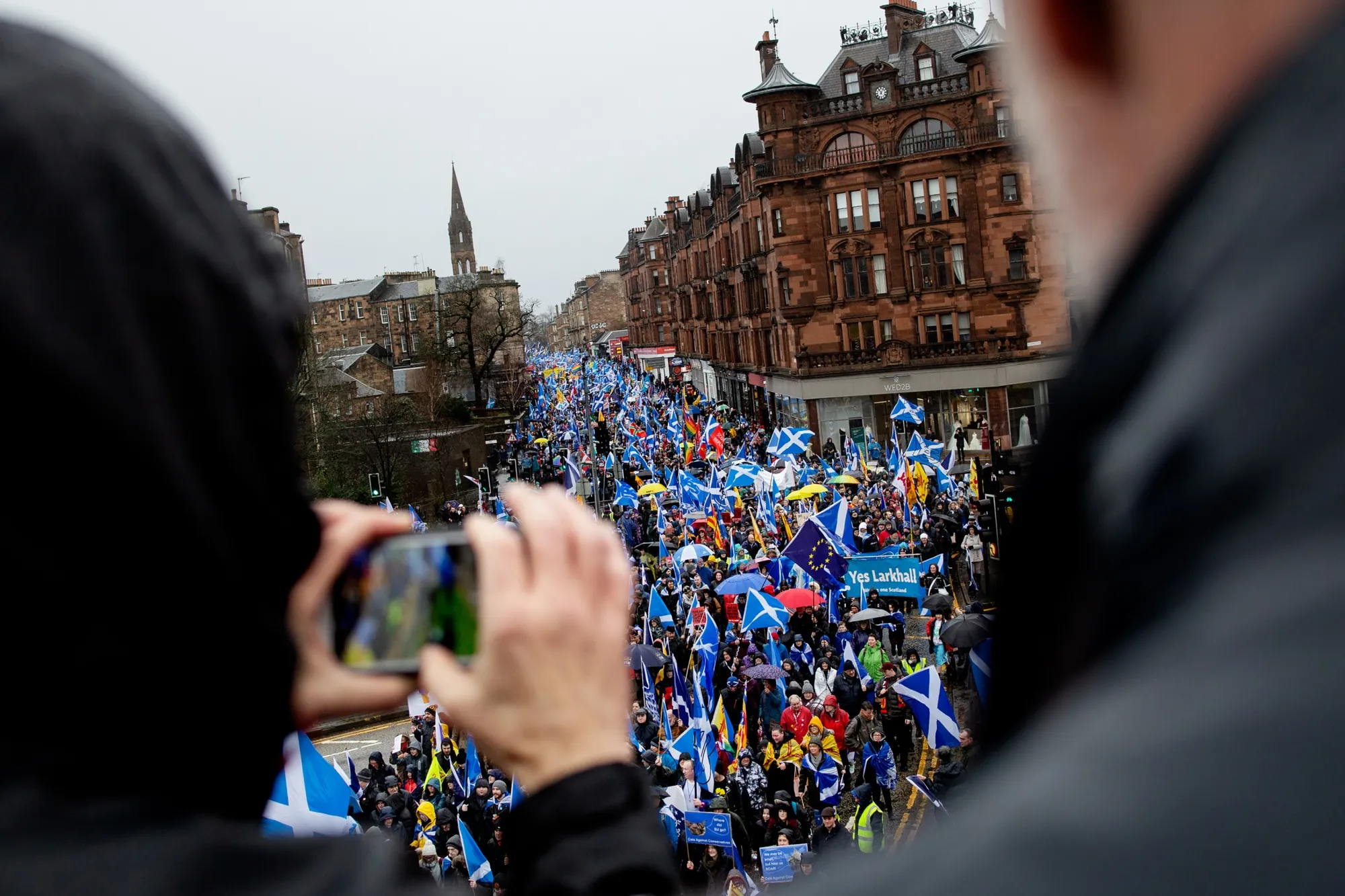 Demonstrators march for Scottish independence in Glasgow.&nbsp;