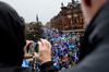 Demonstrators march for Scottish independence in Glasgow. 