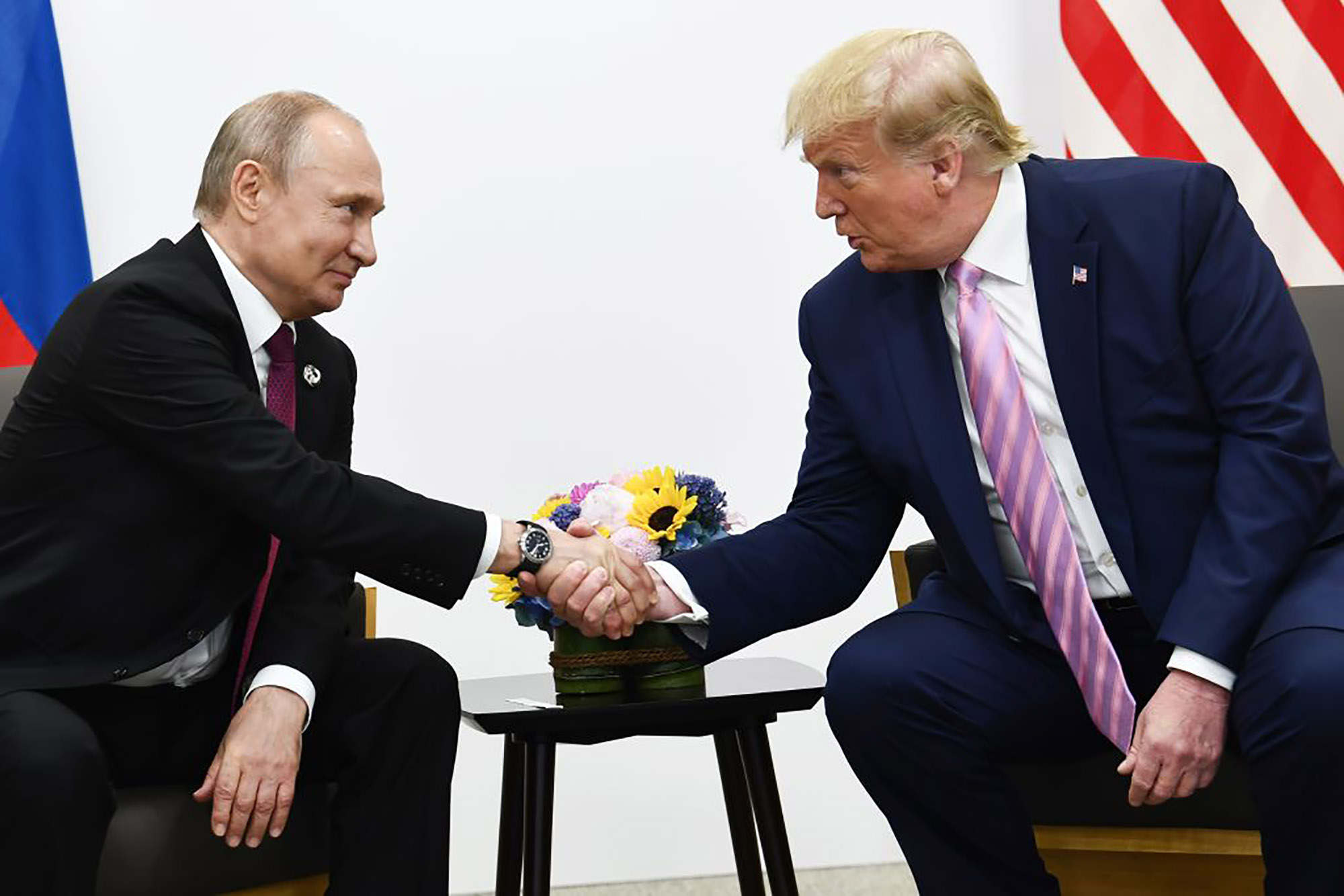 Vladimir Putin and Donald Trump during the G20 summit in Osaka on June 28, 2019.