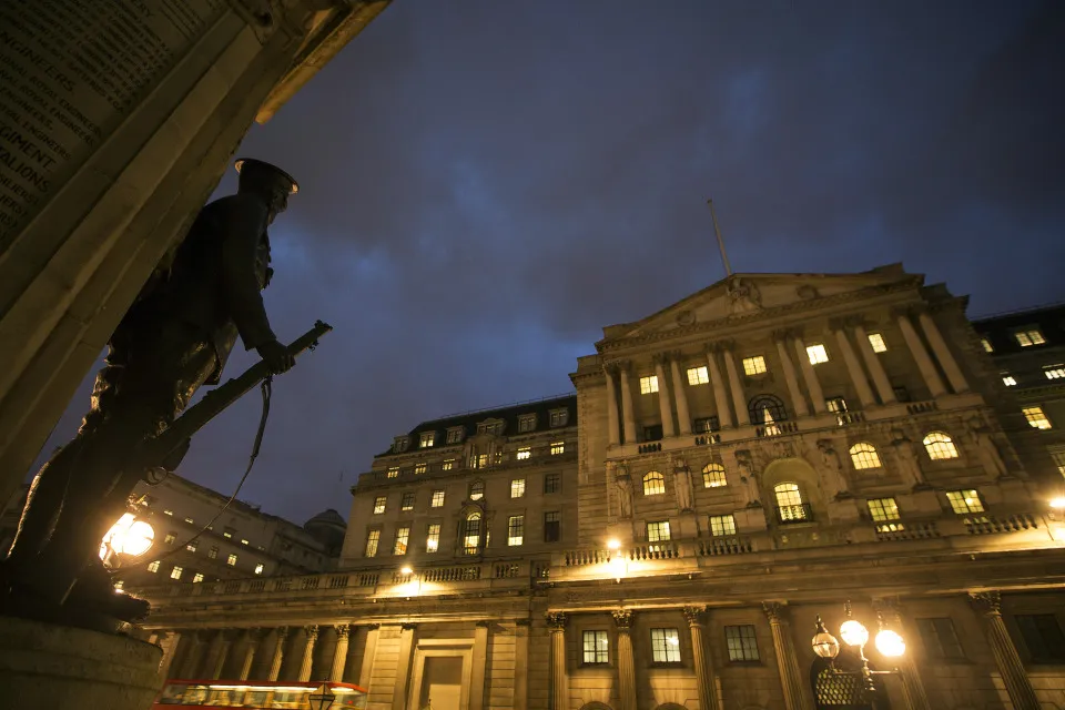 A bronze cast of an infantry soldier stands&nbsp;opposite the Bank of England in London.