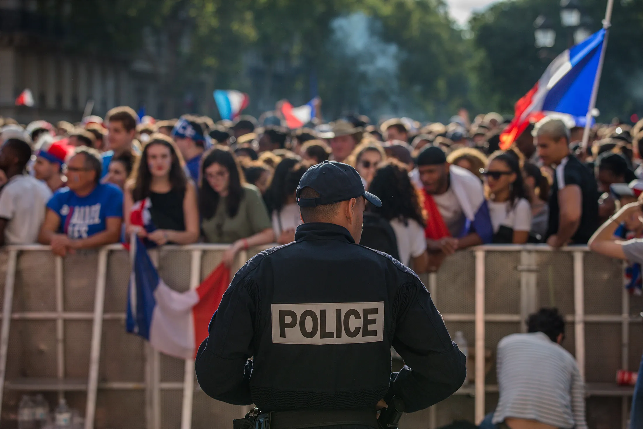 Spectators watch the semi final of the 2018 World Cup between France and Belgium on July 10, in Paris.&nbsp;