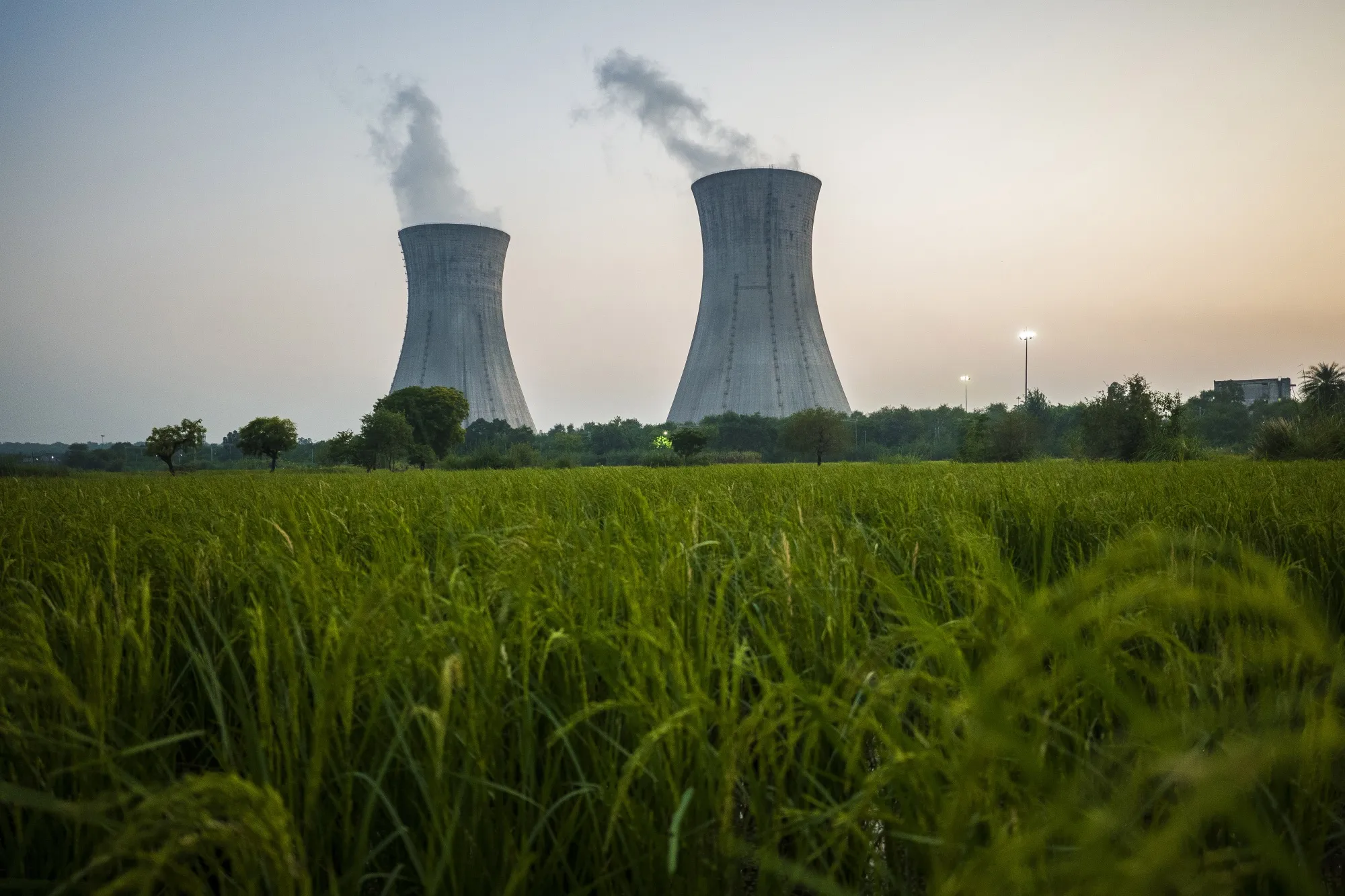 Chimneys at a NTPC power plant in Gautam Budh Nagar district, Uttar Pradesh, India.