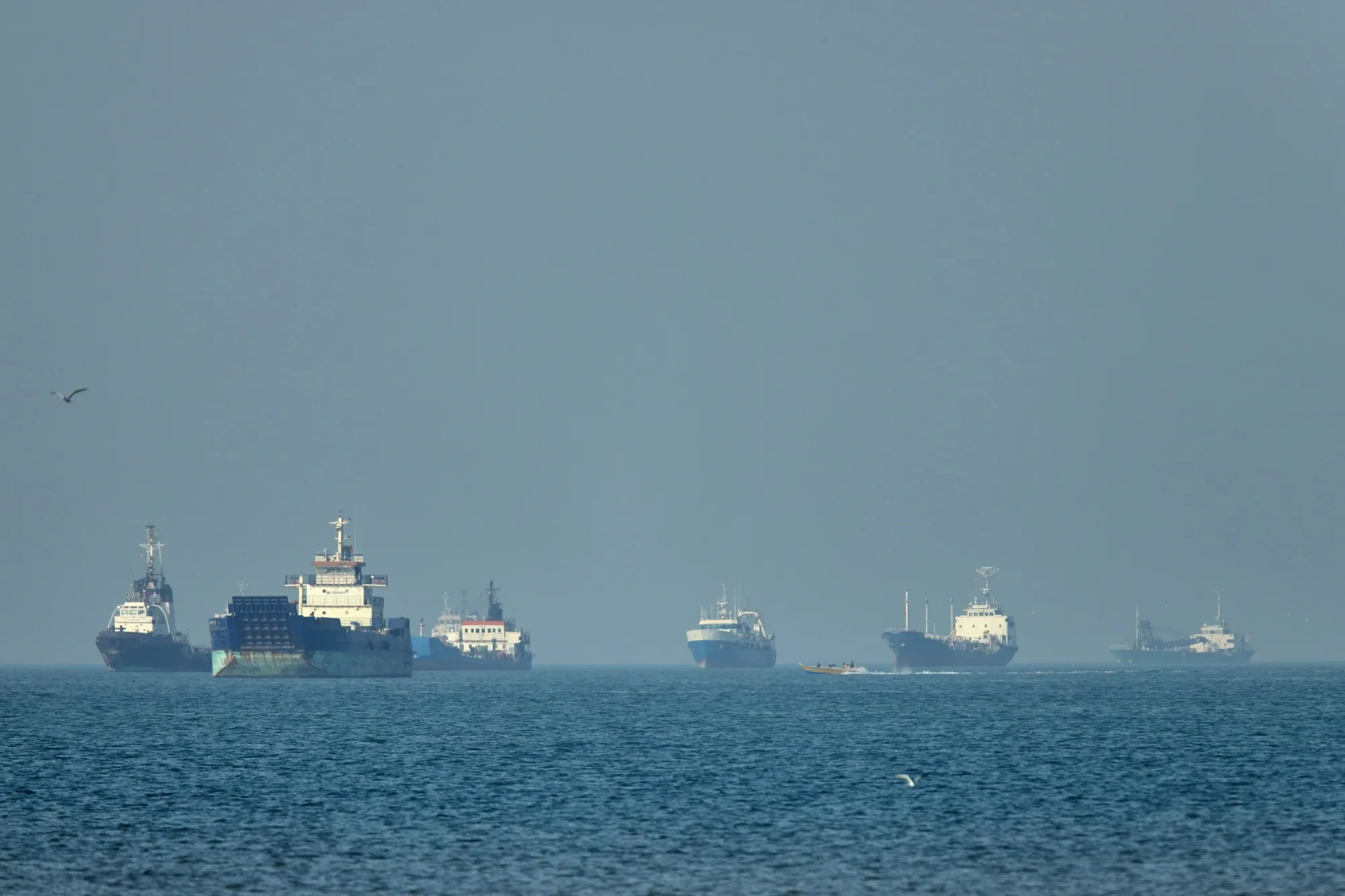 Cargo ships&nbsp;anchor offshore in the Strait of Hormuz off Bandar Abbas, Iran on&nbsp;May 4.