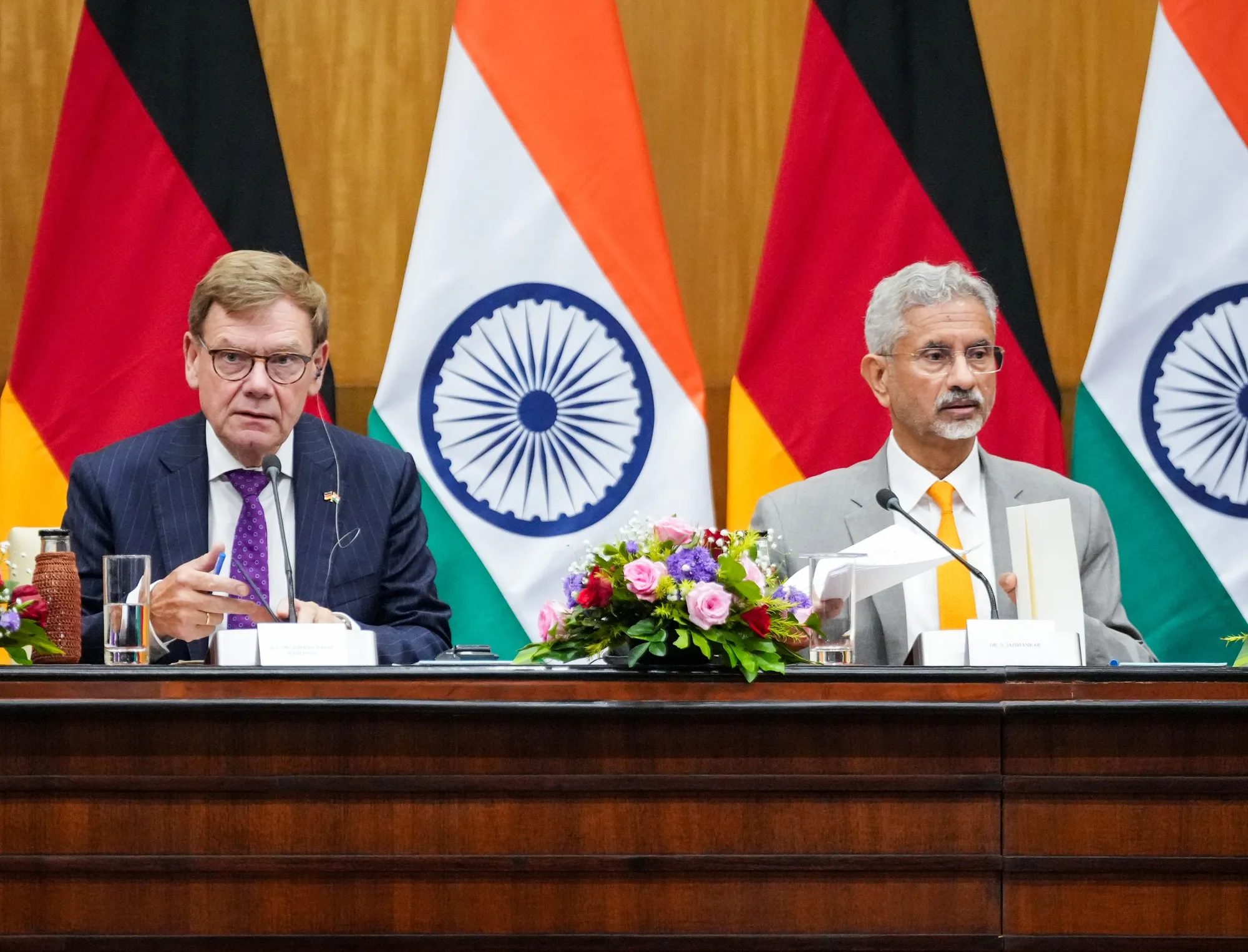 Johann Wadephul and Subrahmanyam Jaishankar in New Delhi, on Sept. 3.