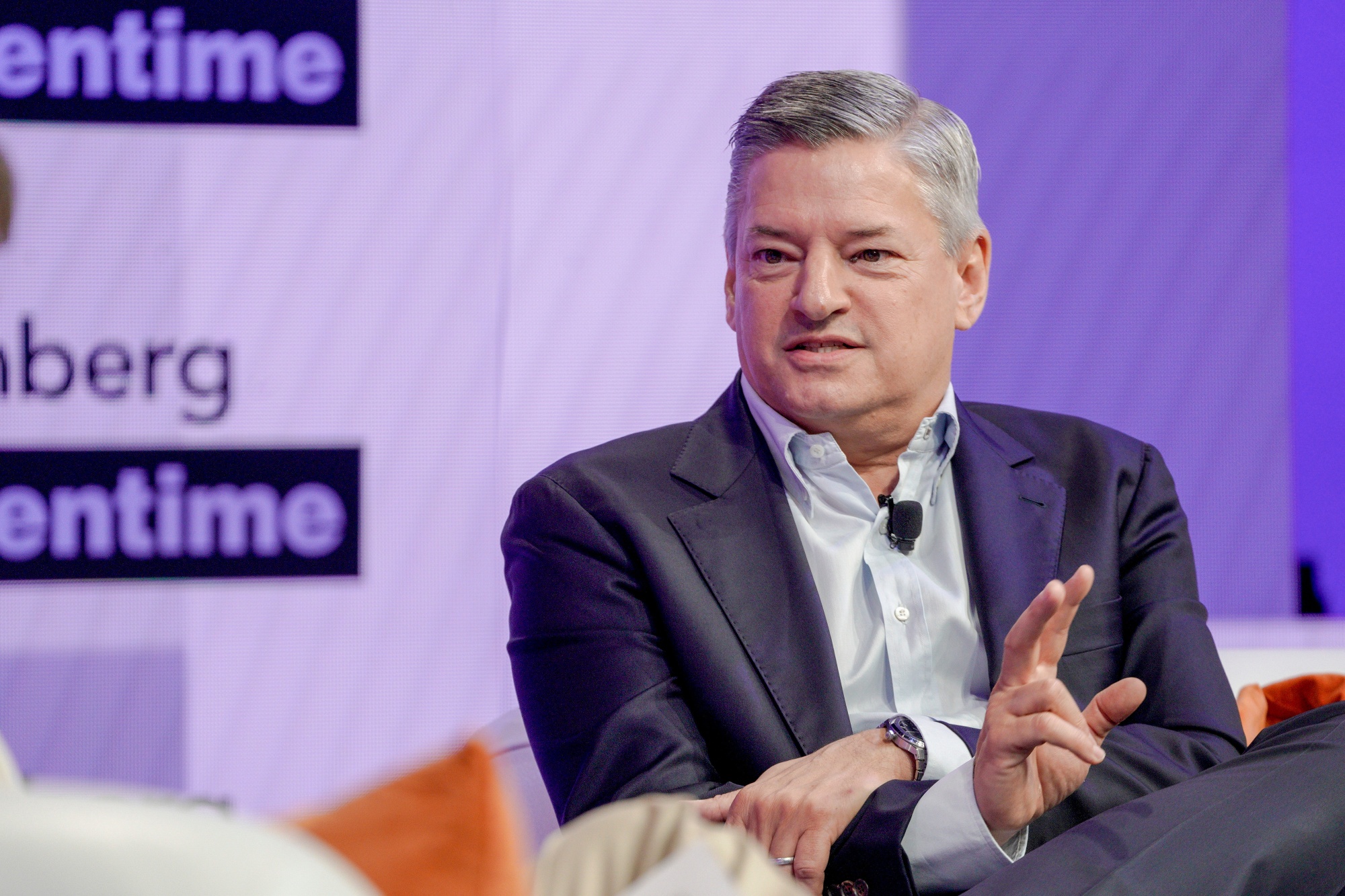 Ted Sarandos, president and co-chief executive office of Netflix Inc., during the Bloomberg Screentime event in Los Angeles, California, US, on Thursday, Oct. 12, 2023. The event gathers moguls, celebrities, and entrepreneurs to discuss the future of cinema, the boom in streaming audio and video, the latest sports and gaming experiences, and the potential impact of artificial intelligence.
