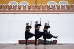 Soldiers of the presidential regiment patrol at the grave of the unknown soldier near the Kremlin wall in Moscow, Russia, on Tuesday, Dec. 14, 2021.