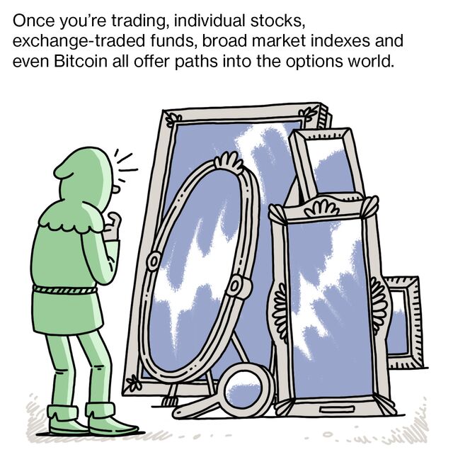 Once you’re trading, individual stocks, exchange-traded funds, broad market indexes and even Bitcoin all offer paths into the options world.