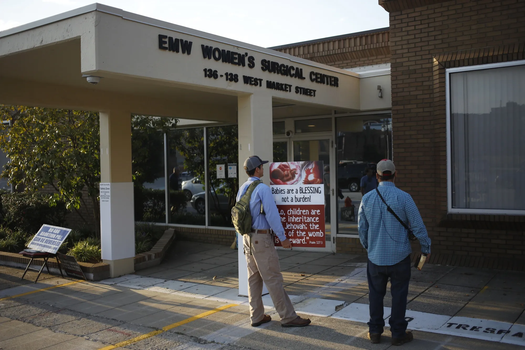 Demonstrators outside the EMW Women's Surgical Center in Louisville, Kentucky.