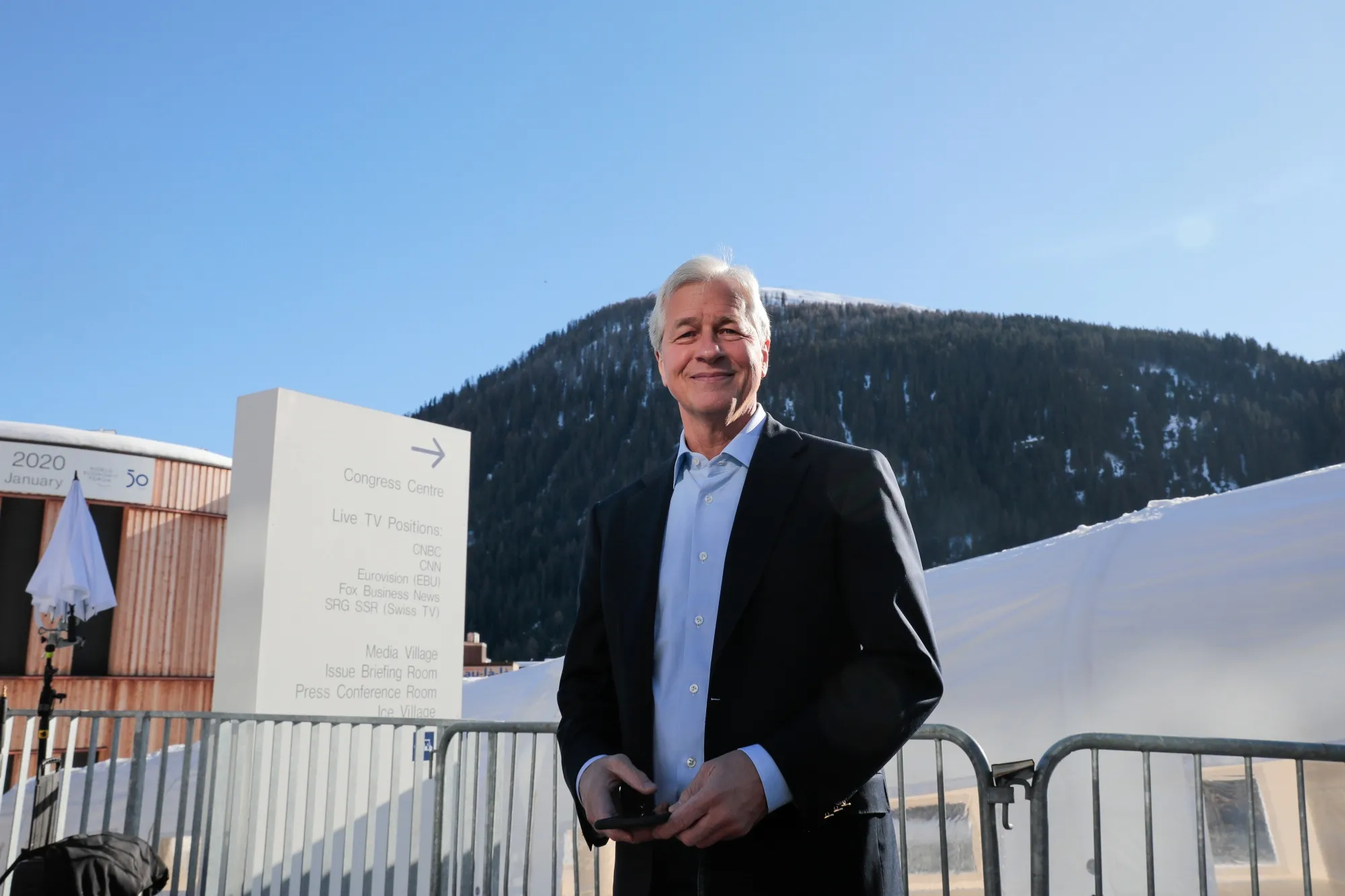 Jamie Dimon poses for a photograph on day two of the World Economic Forum in Davos, on&nbsp;Jan. 22.