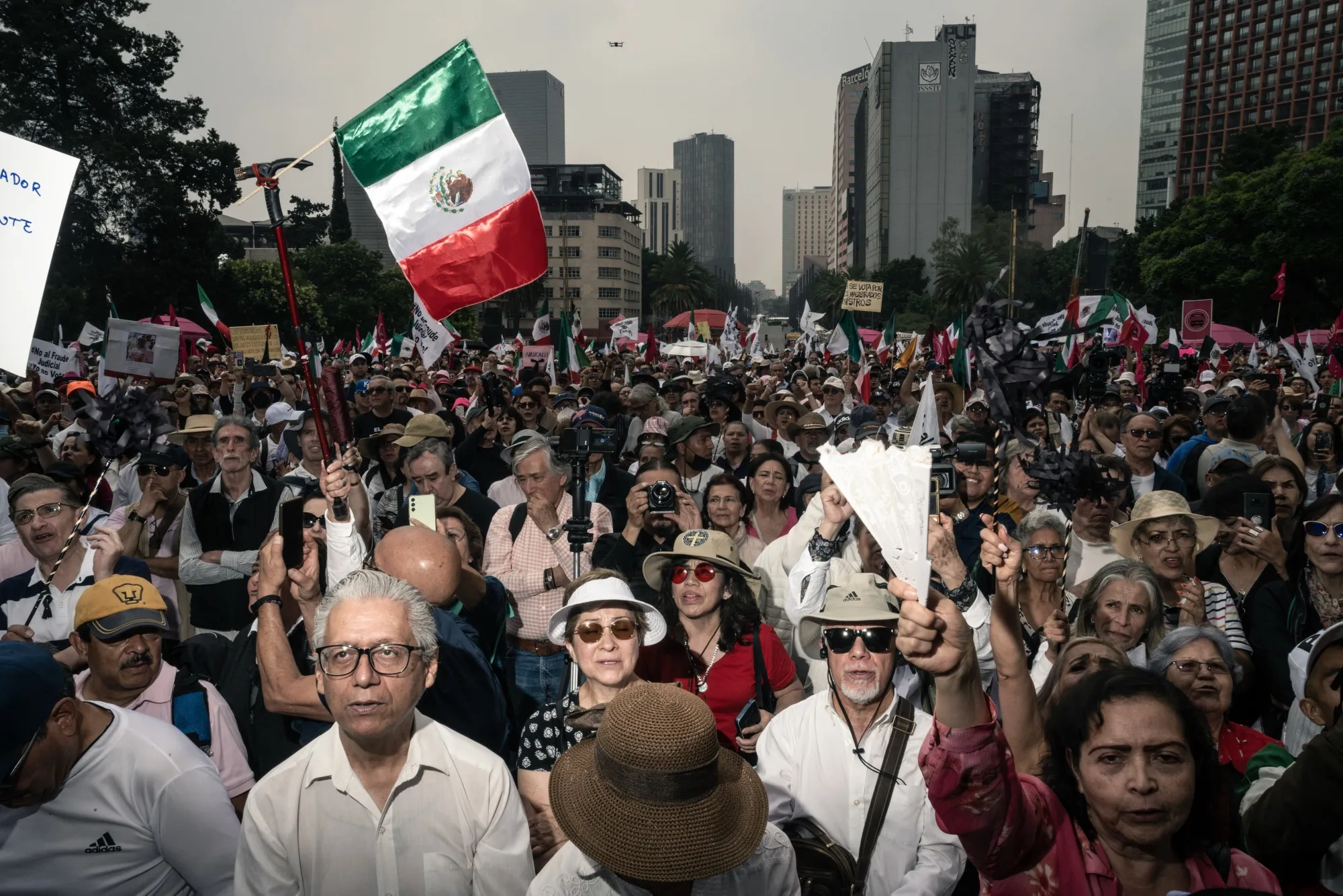 Demonstrators protest during the judicial elections in Mexico City.