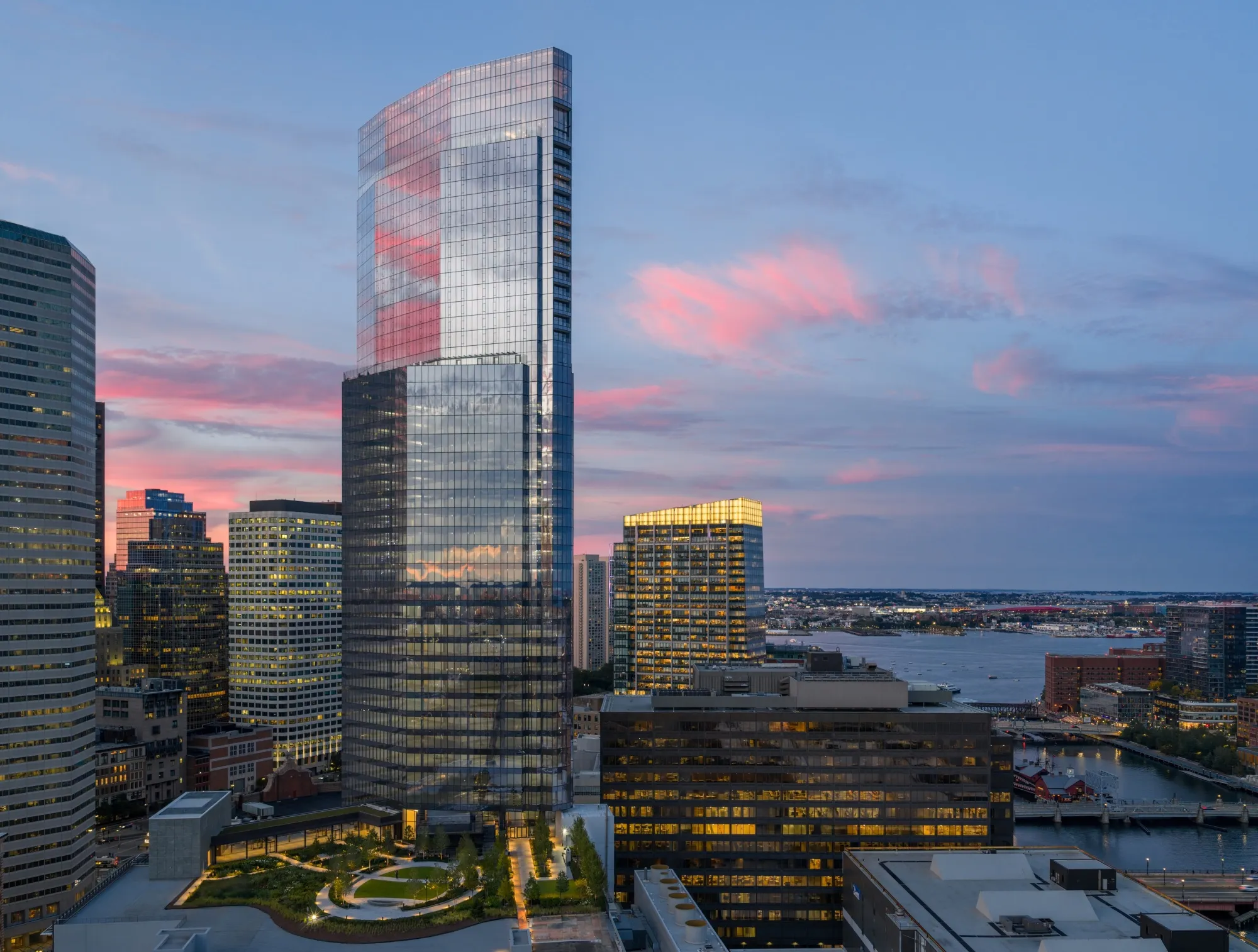 Designed by Pelli Clarke &amp; Partners, South Station Tower contrasts with the Beaux-Arts train station at its base.