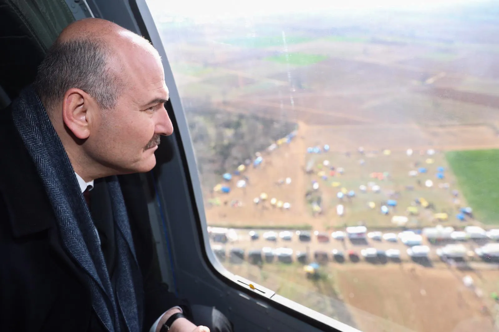 Suleyman Soylu views the border area on March 5.