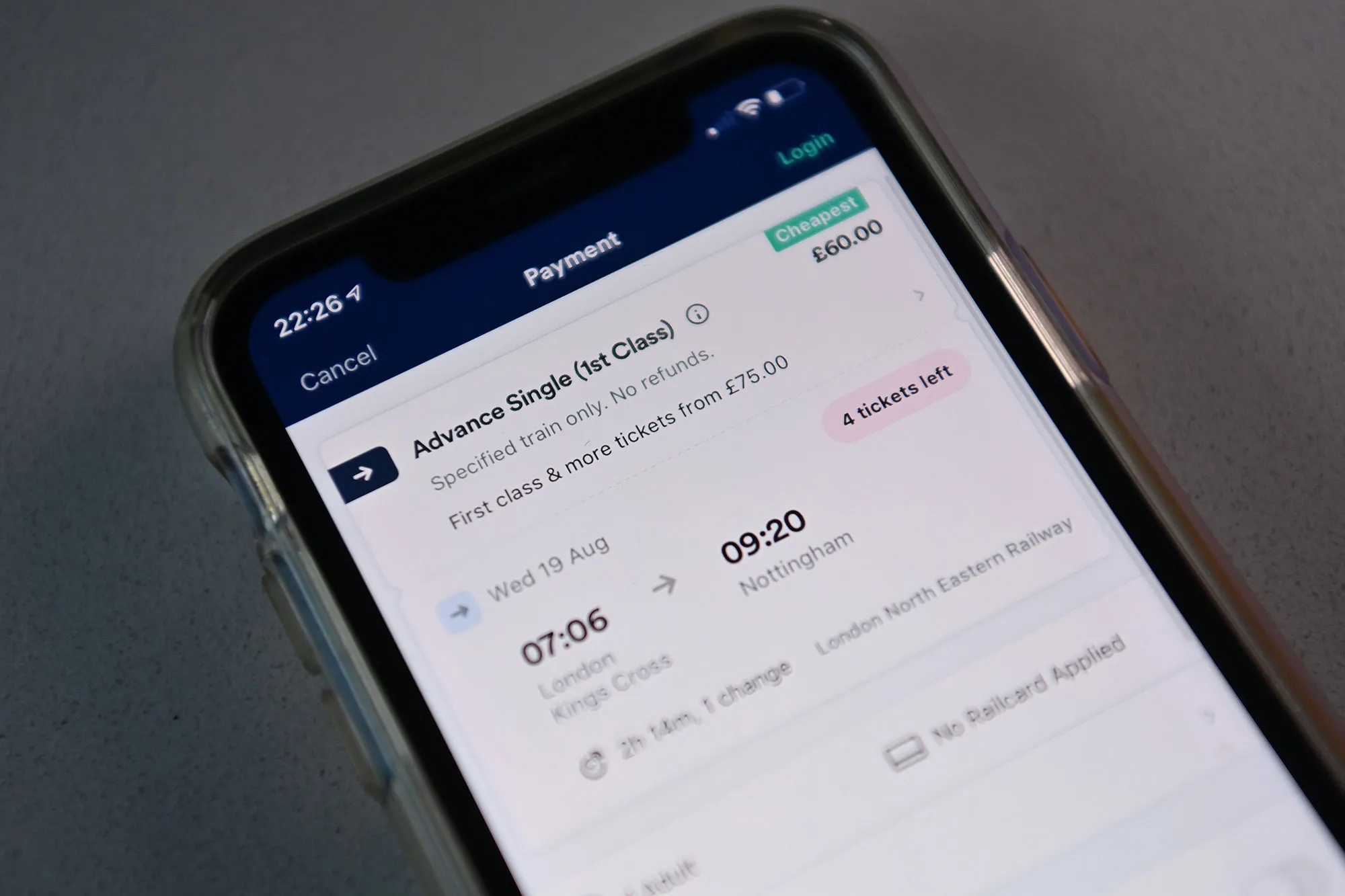 The Trainline app on a smart phone.&nbsp;