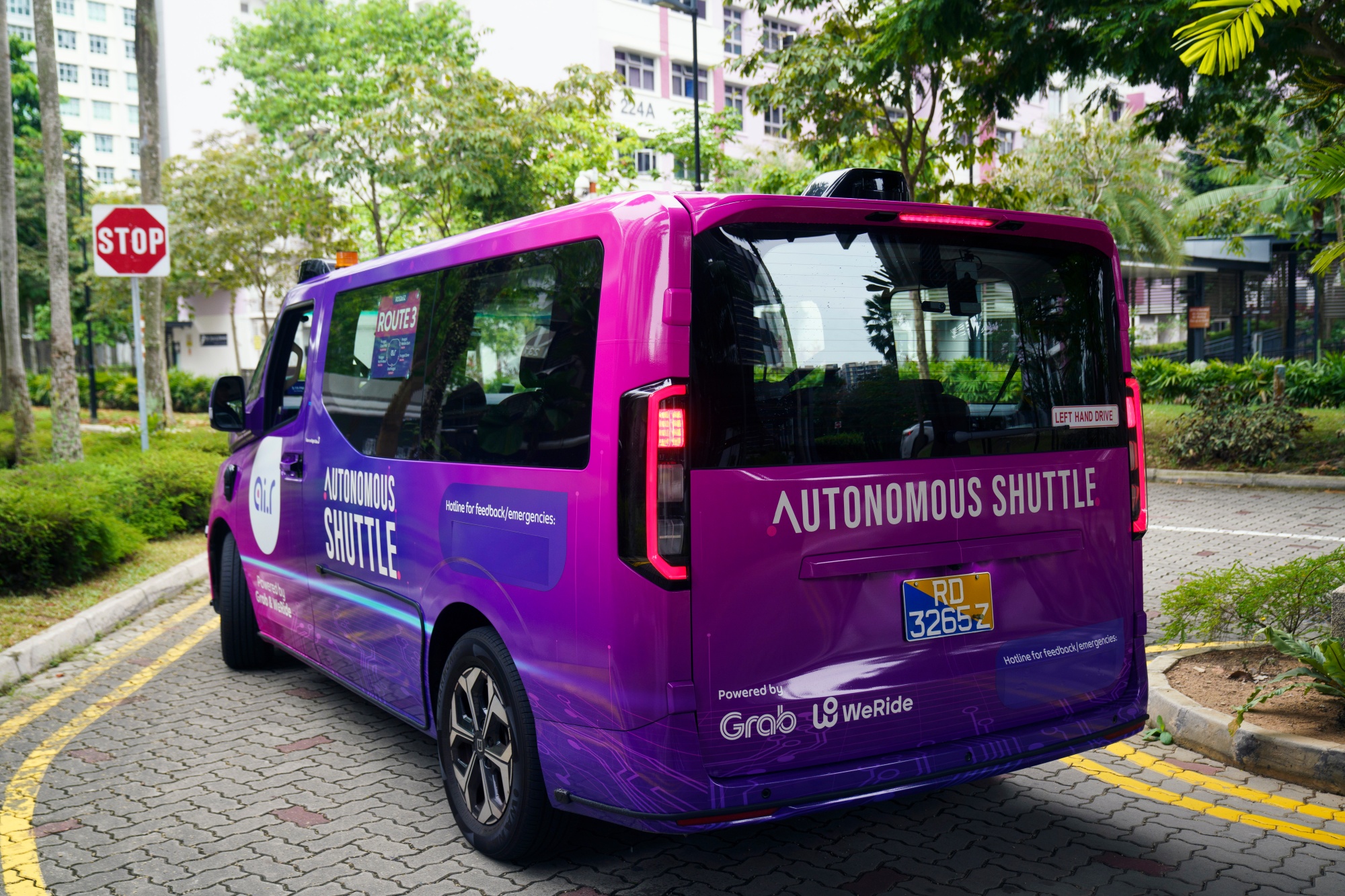 A GRX robotaxi, operated by Grab and WeRide, in Singapore. Photographer: Ore Huiying/Bloomberg