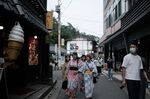 People at the Kusatsu Onsen resort in Kusatsu, Japan.