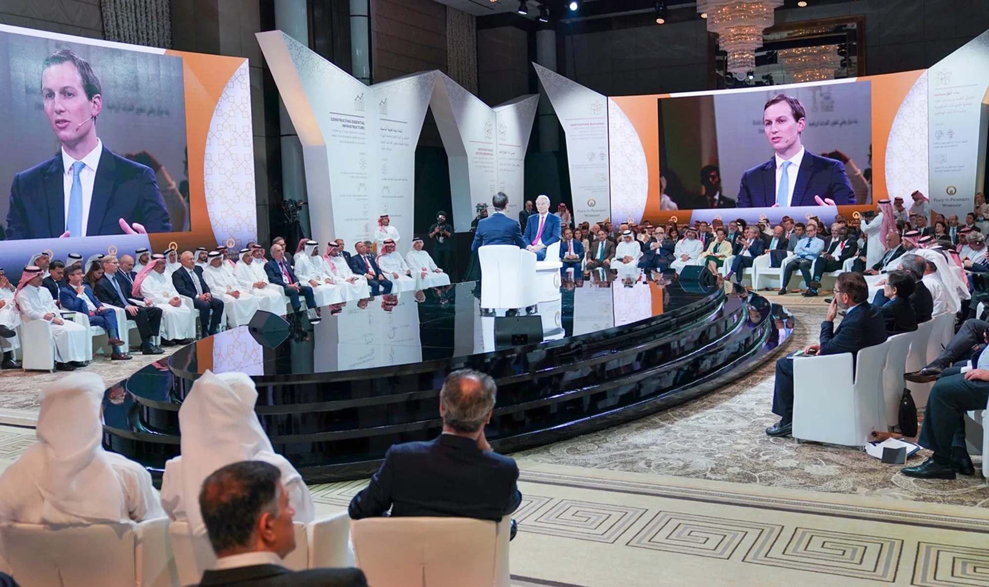 Jared Kushner speaks at a&nbsp;U.S.-led workshop in Manama, Bahrain on June 26, 2019.&nbsp;