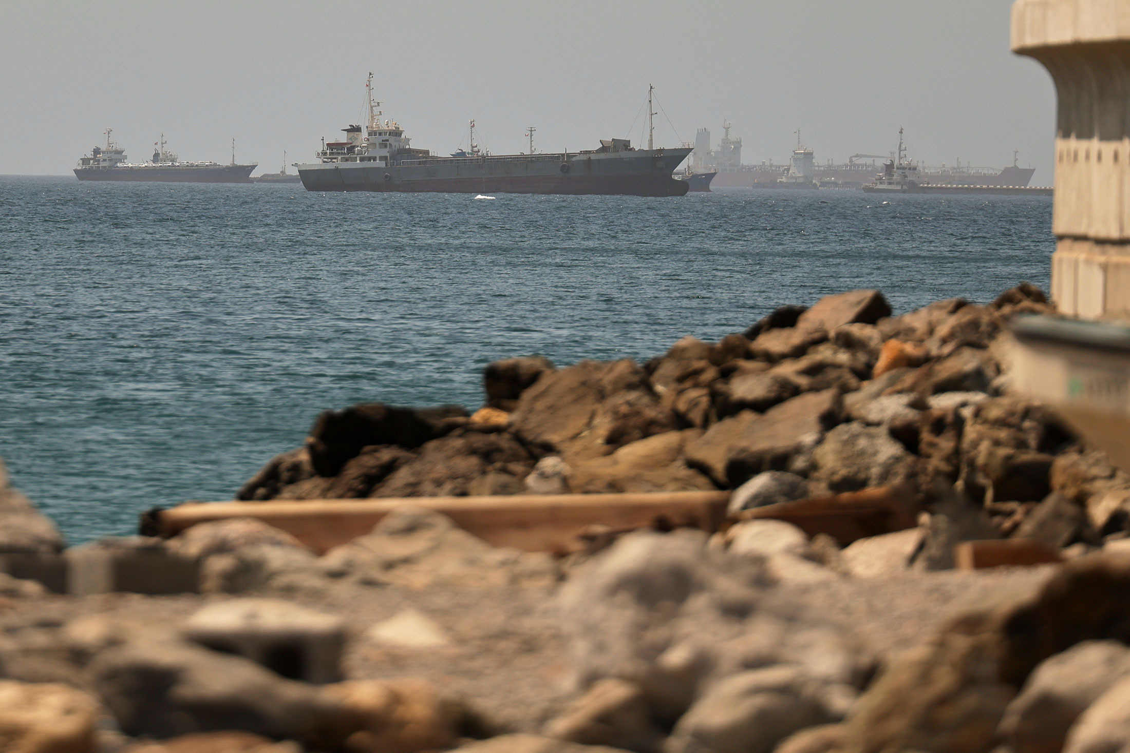 Tankers and cargo ships in the Gulf of Oman.