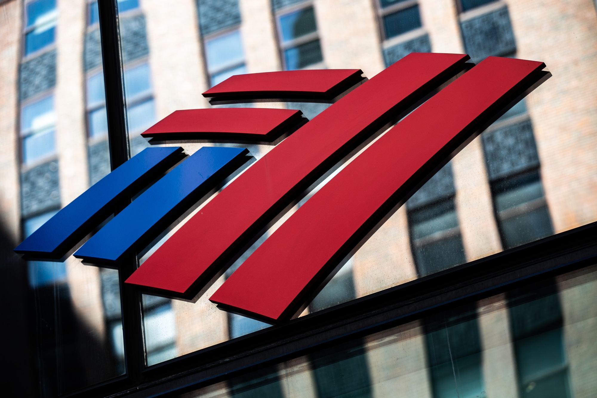 Bank of America Corp. signage is displayed at a branch in New York.