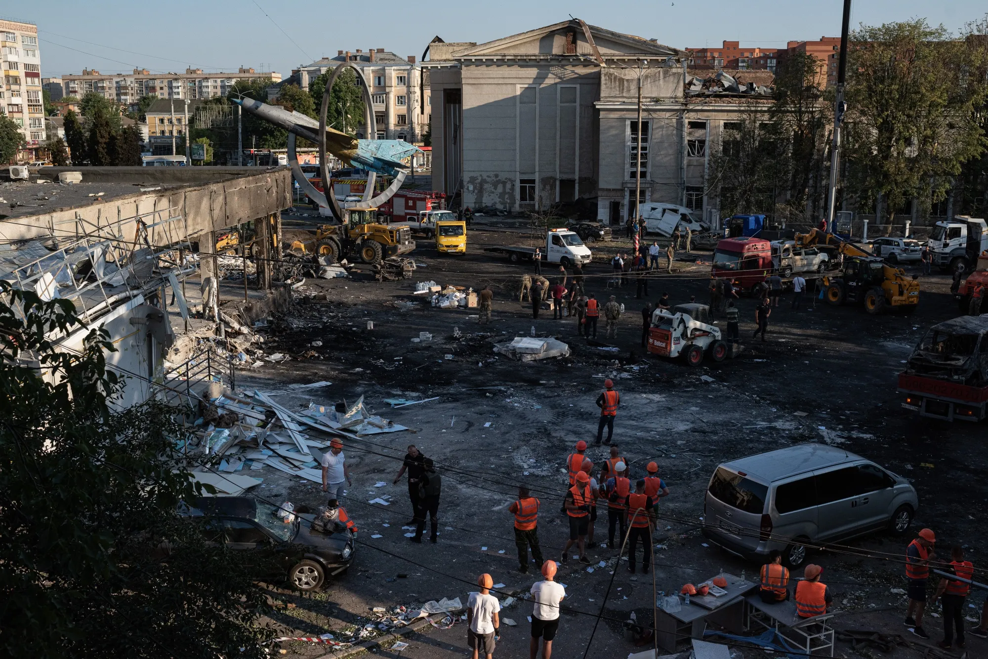 The site of a rocket strike in Vinnytsia, Ukraine, on July 14.