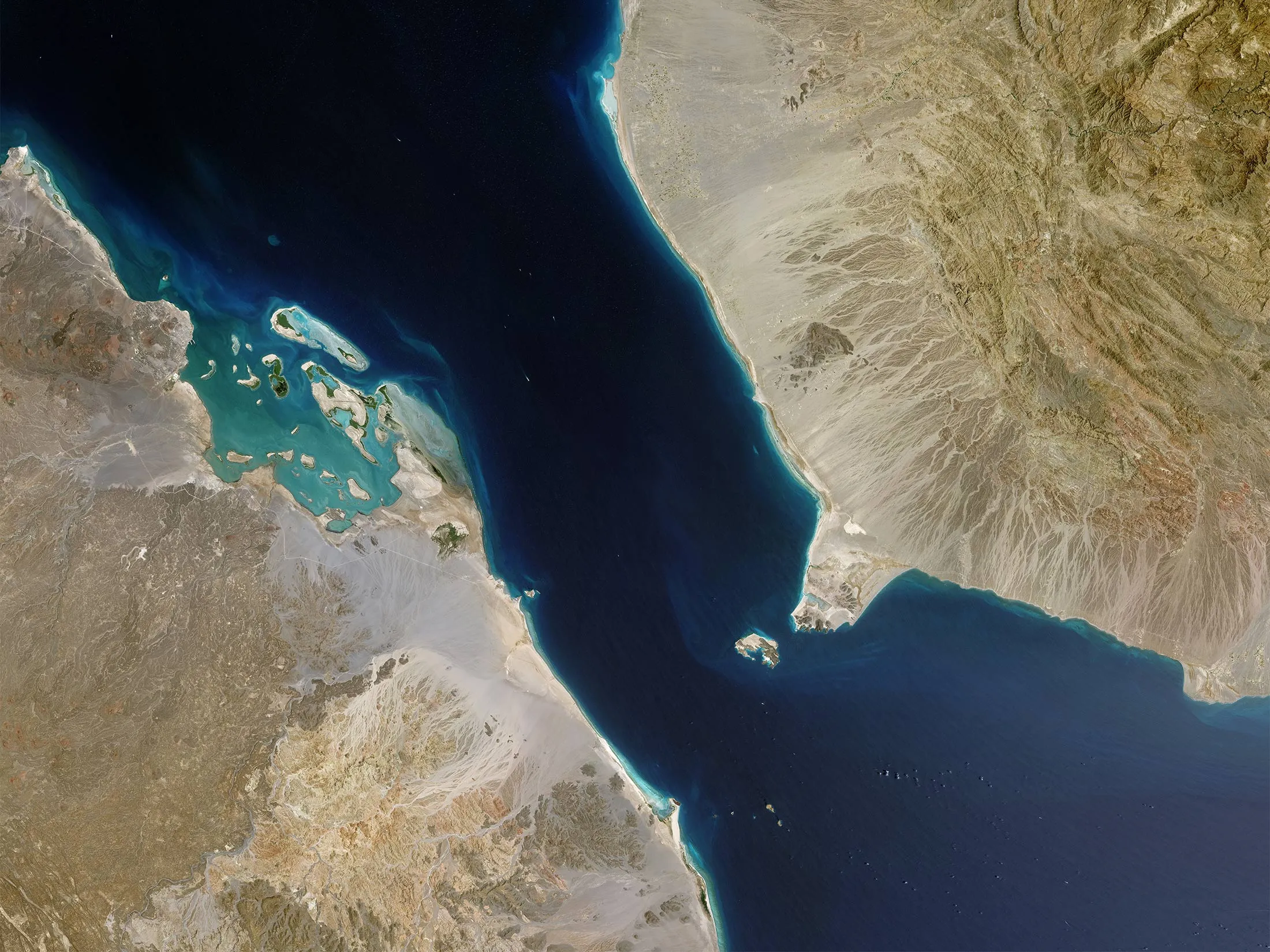 A satellite view of the&nbsp;Bab el-Mandeb Strait.