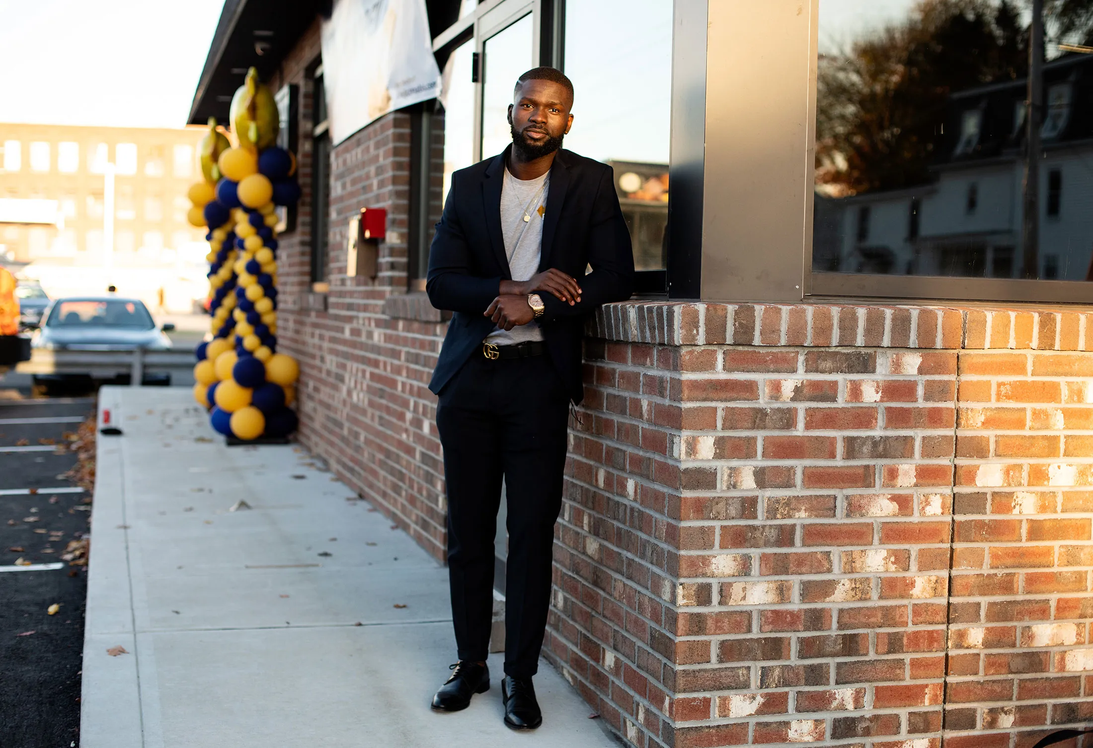 Seun Adedeji, founder and chief executive officer of Elev8 Cannabis dispensaries, outside his store&nbsp;in Athol, Mass. &nbsp;