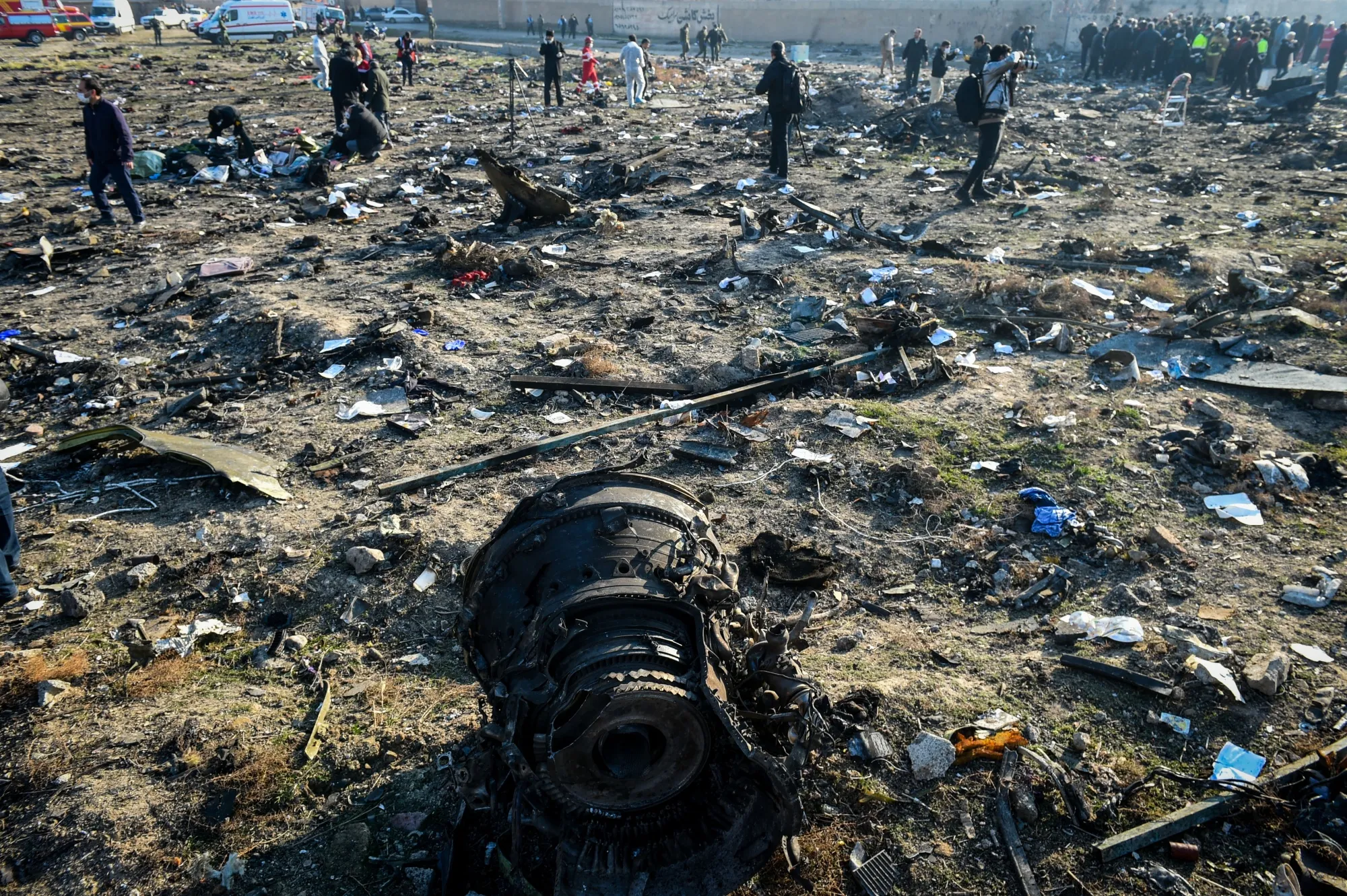 Wreckage of a Ukraine International Airlines 737-800 aircraft lie on the ground in Iran on Jan. 8.