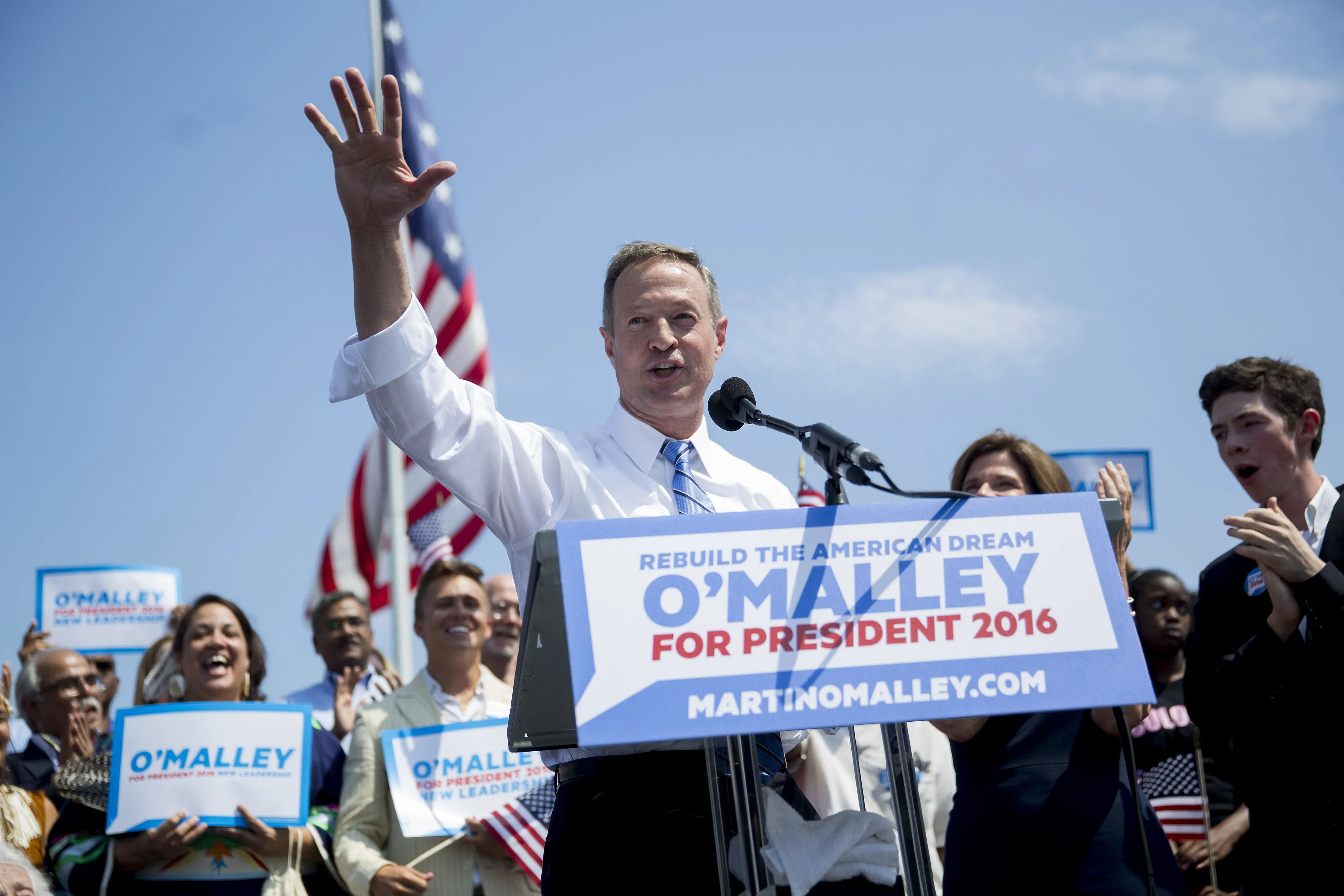 Martin O'Malley, former governor of Maryland, speaks while announcing he will seek the Democratic presidential nomination at Federal Hill Park in Baltimore, Maryland, U.S., on Saturday, May 30, 2015. O'Malley said he will seek the Democratic nomination for president in 2016, launching a long-shot challenge against front-runner Hillary Clinton. Photographer: Andrew Harrer/Bloomberg
