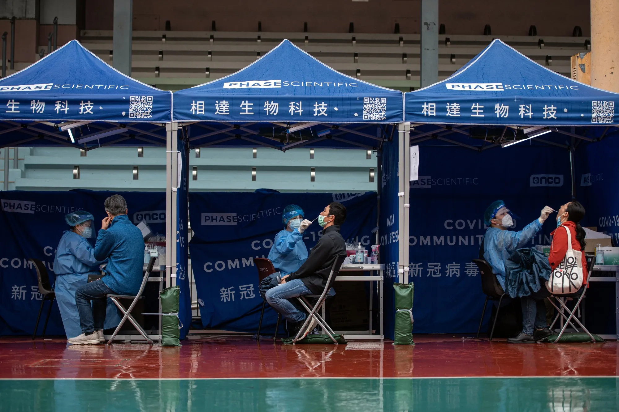 Residents have their samples taken at a&nbsp;testing facility in Hong Kong on Feb. 17.