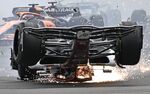 Zhou Guanyu skids across the track after a collision during the British&nbsp;Formula One Grand Prix on July 2.