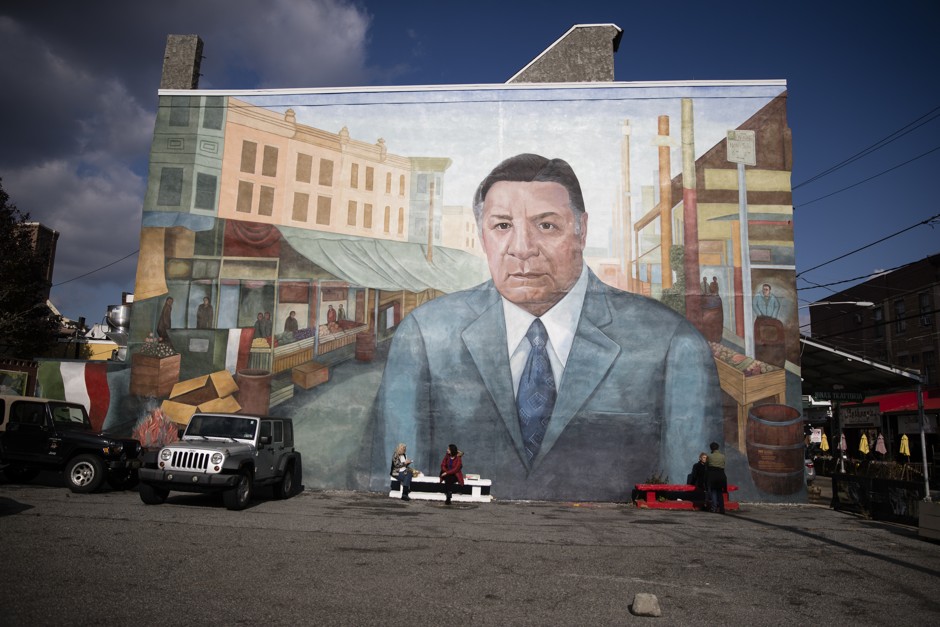 A mural of Rizzo in the Italian Market neighborhood of Philadelphia. The mural was vandalized in 2012 and again in 2017.