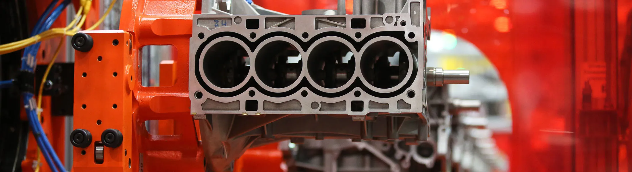Ford Duratec automobile engine blocks move along the production line on the opening day of the new Ford Sollers engine manufacturing plant in Elabuga, Russia, on Thursday, Sept. 3, 2015. The plant will produce three versions of Duratec engines, which will be used in Ford cars, produced in Russia, the company said in e-mailed statement.
