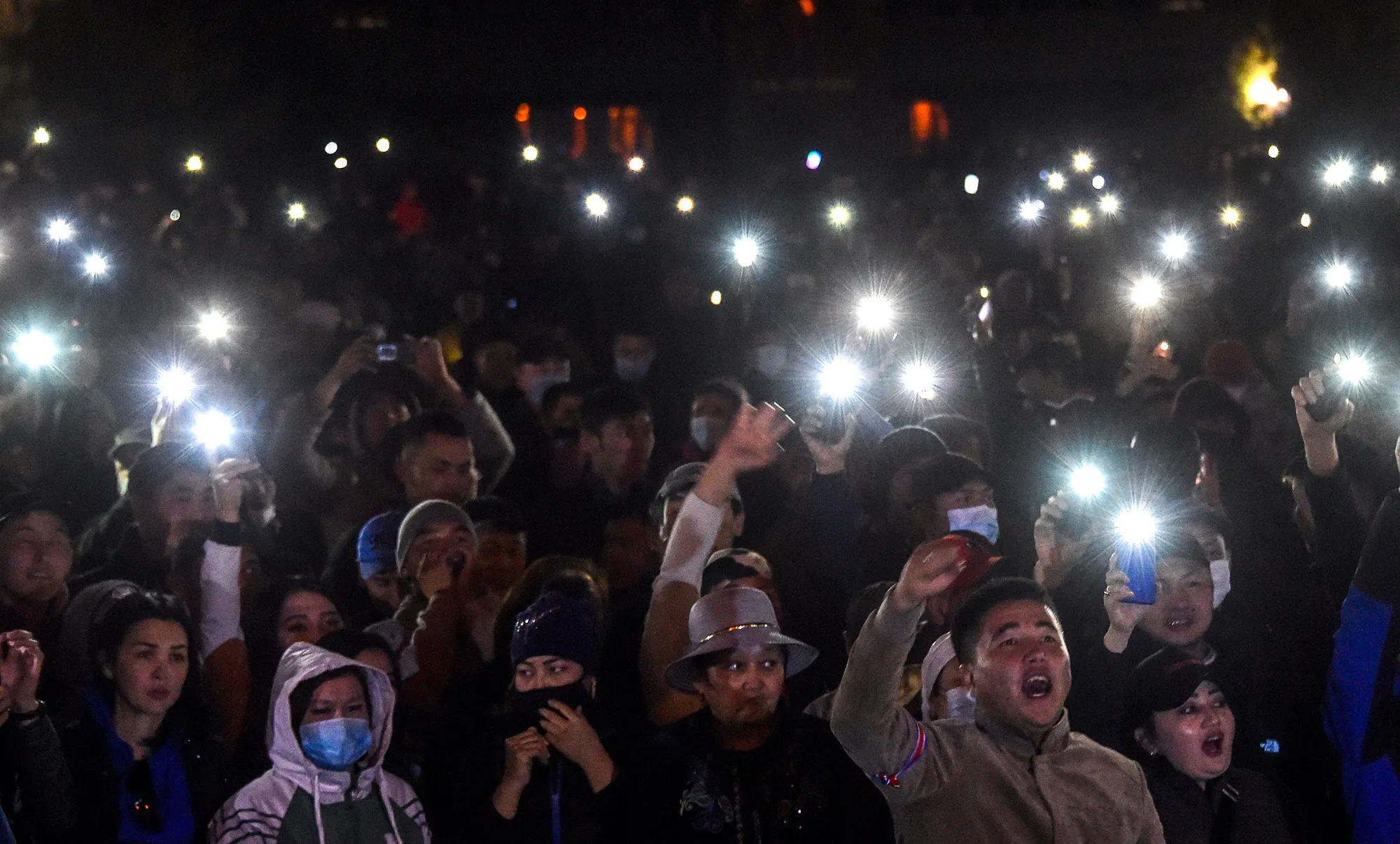 Supporters of newly appointed&nbsp;Sadyr Japarov rally in Bishkek on Oct.&nbsp;14.