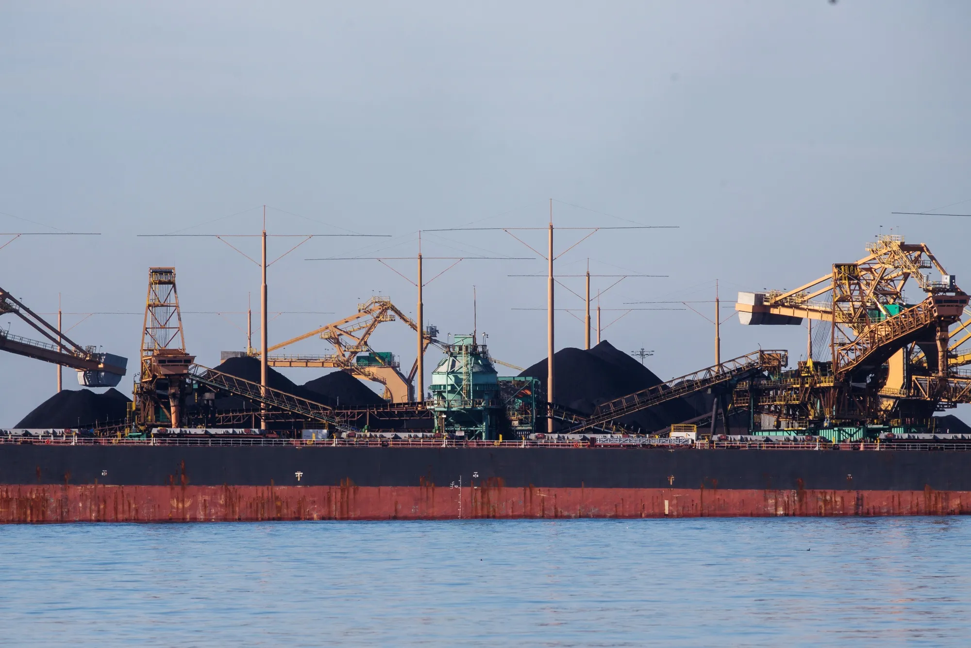 A bulk freighter is loaded with coal at the Westshore terminal in Delta, British Columbia in 2019.