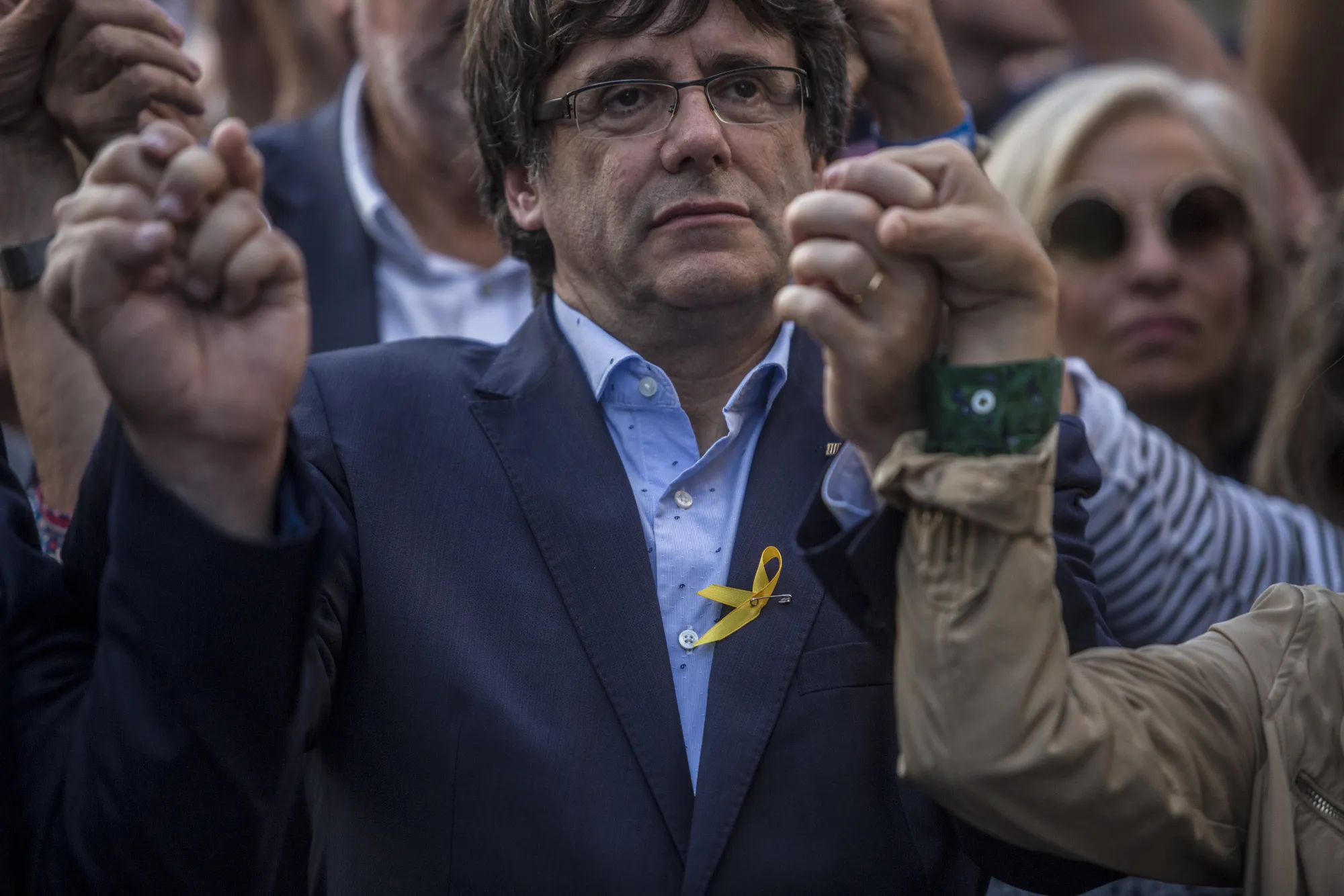 Carles Puigdemont during a demonstration against the Spanish government in Barcelona, Spain, on&nbsp;Oct. 21, 2017.