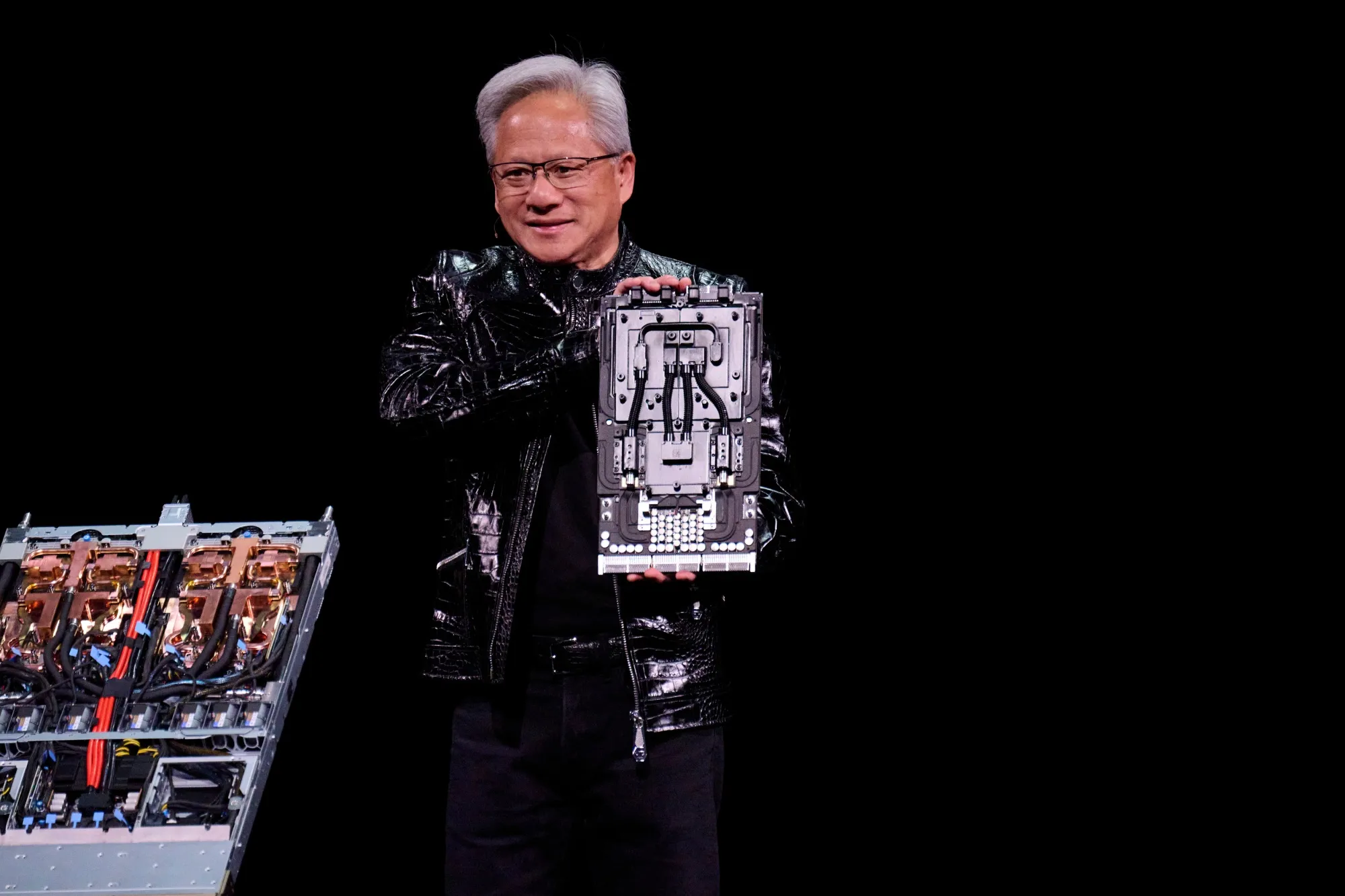 Jensen Huang, chief executive officer of Nvidia Corp., speaks at CES 2026 in Las Vegas on Jan. 5.
