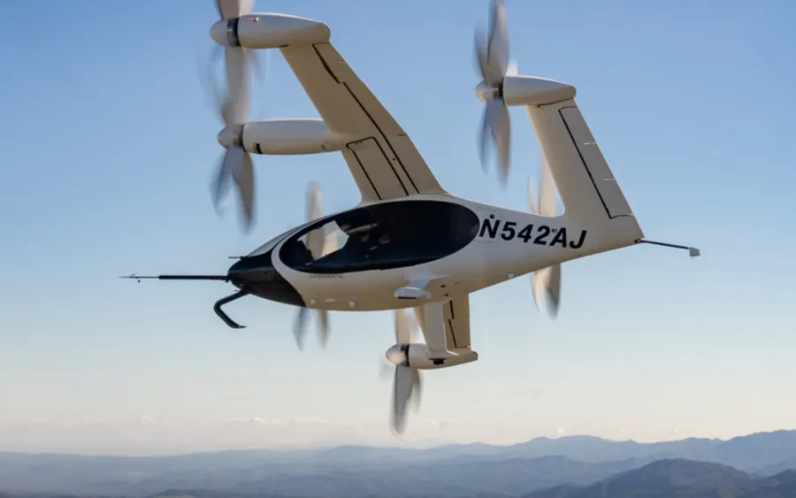 Joby’s all-electric aircraft performing a flight test near Big Sur, California.