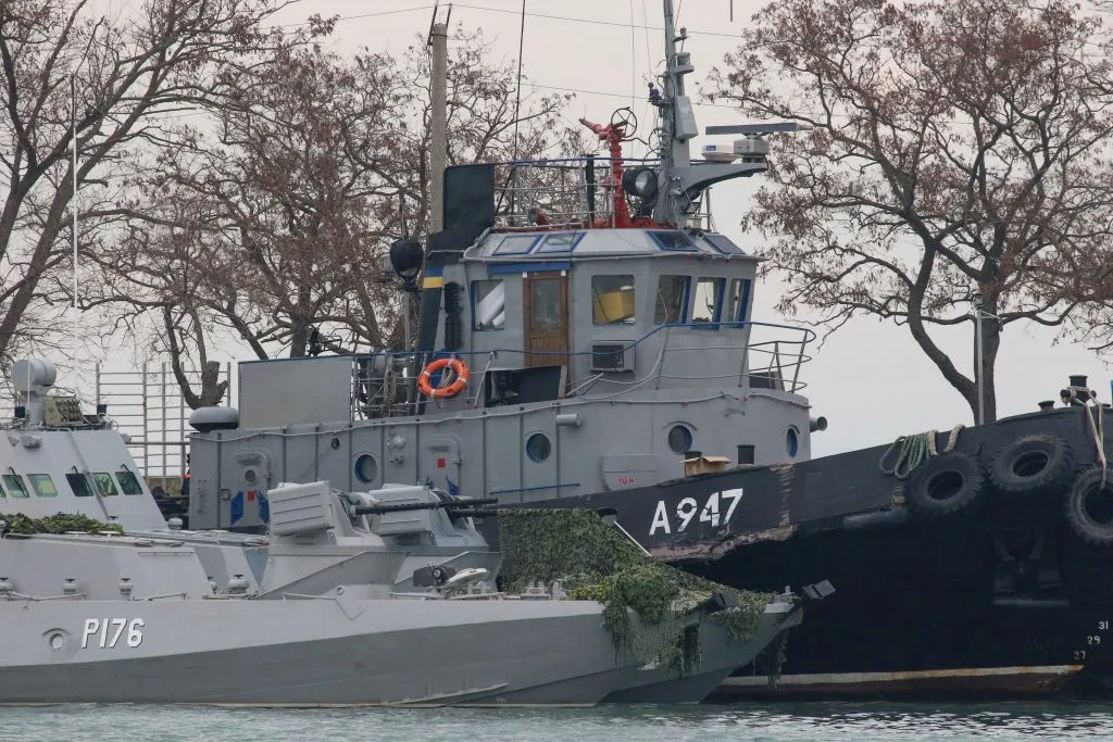 Seized Ukrainian military vessels are seen in a port of Kerch, Crimea, 2018.
