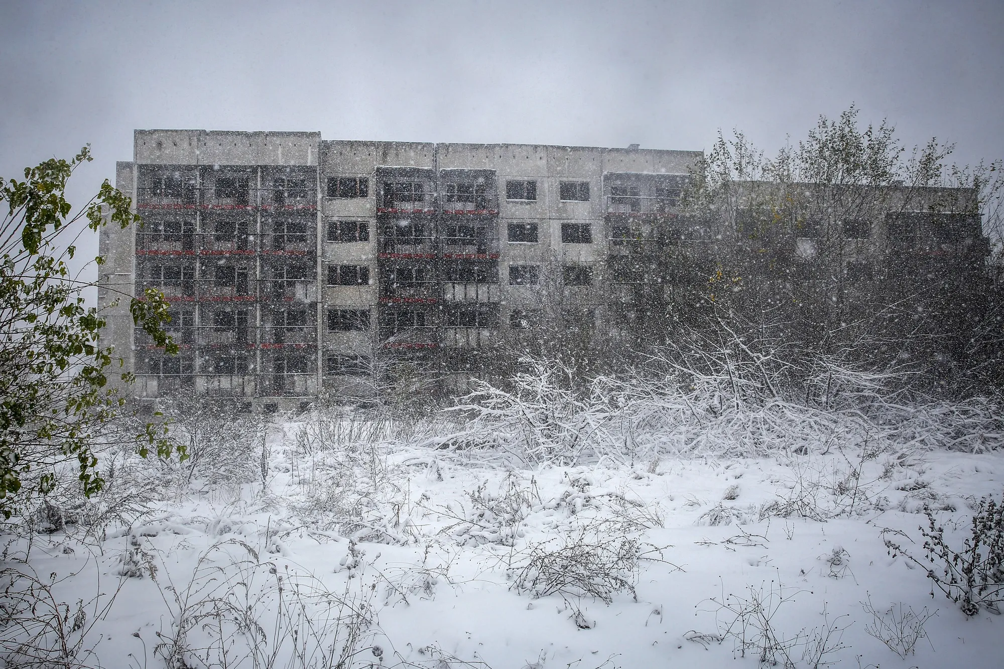 An abandoned residential apartment complex, originally intended for power plant workers.