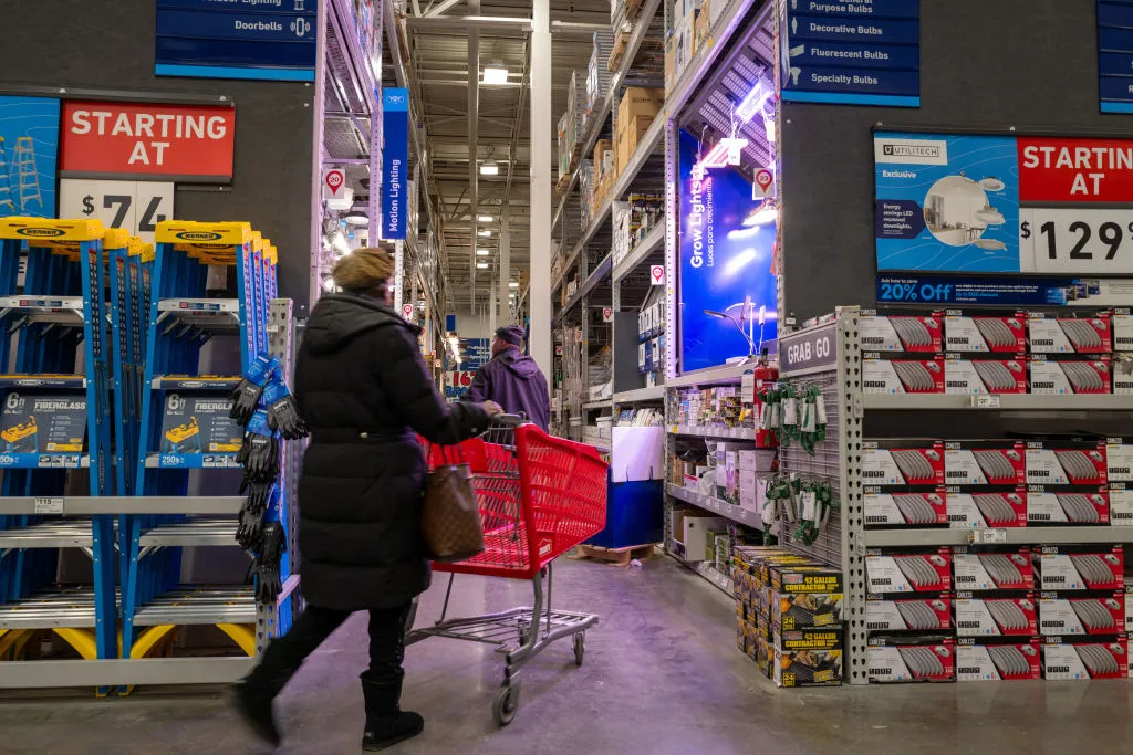 People shop at a home improvement store in Brooklyn, New York.