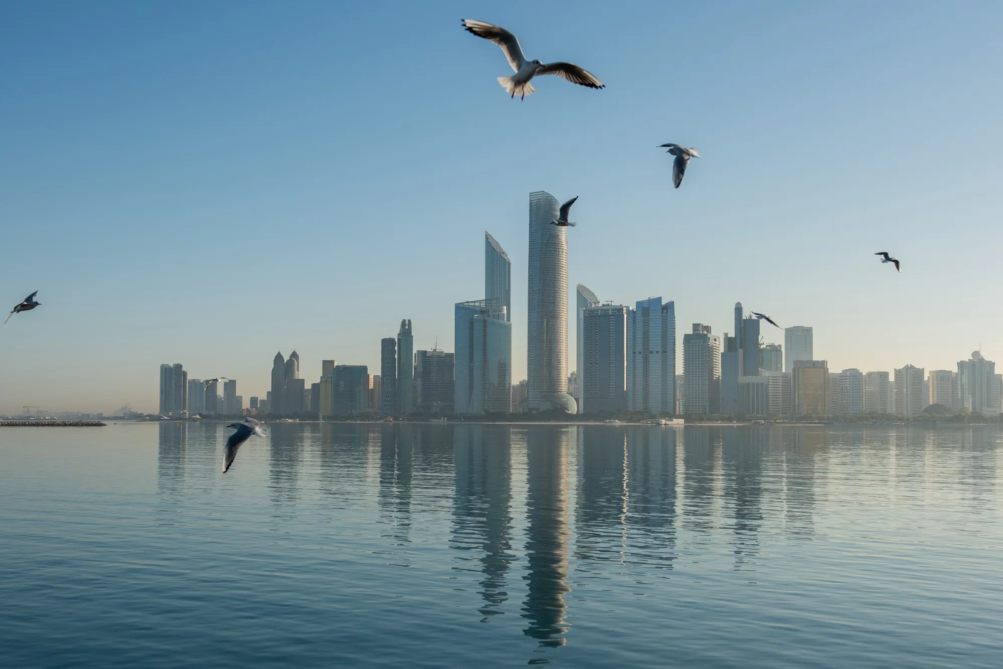 The skyline in Abu Dhabi, United Arab Emirates.